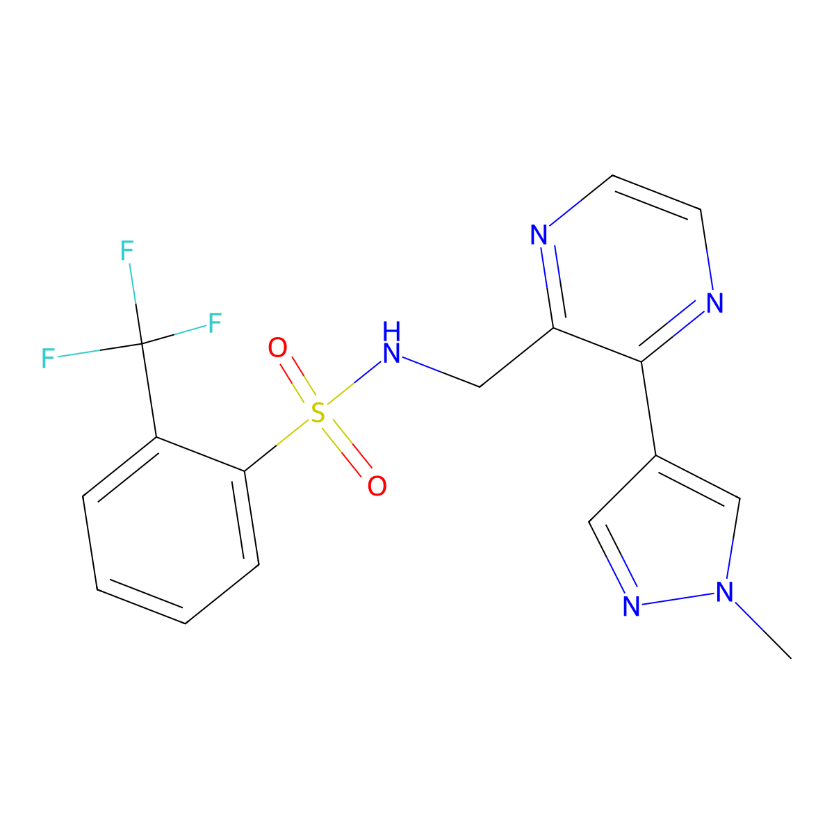 N-((3-(1-methyl-1H-pyrazol-4-yl)pyrazin-2-yl)methyl)-2-(trifluoromethyl)benzenesulfonamide molecular structure, CAS 2034614-59-8
