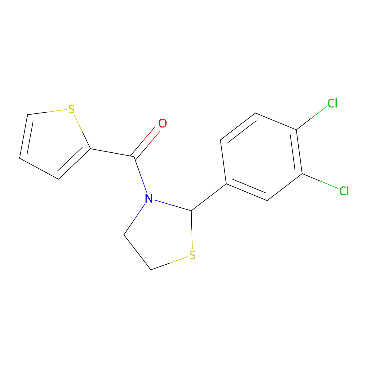 (2-(3,4-Dichlorophenyl)thiazolidin-3-yl)(thiophen-2-yl)methanone molecular structure, CAS 2034614-69-0