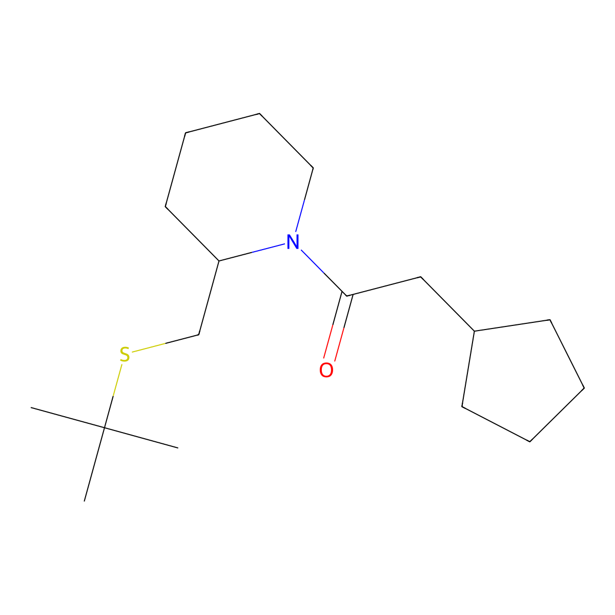 1-(2-((Tert-butylthio)methyl)piperidin-1-yl)-2-cyclopentylethanone molecular structure, CAS 2034614-70-3