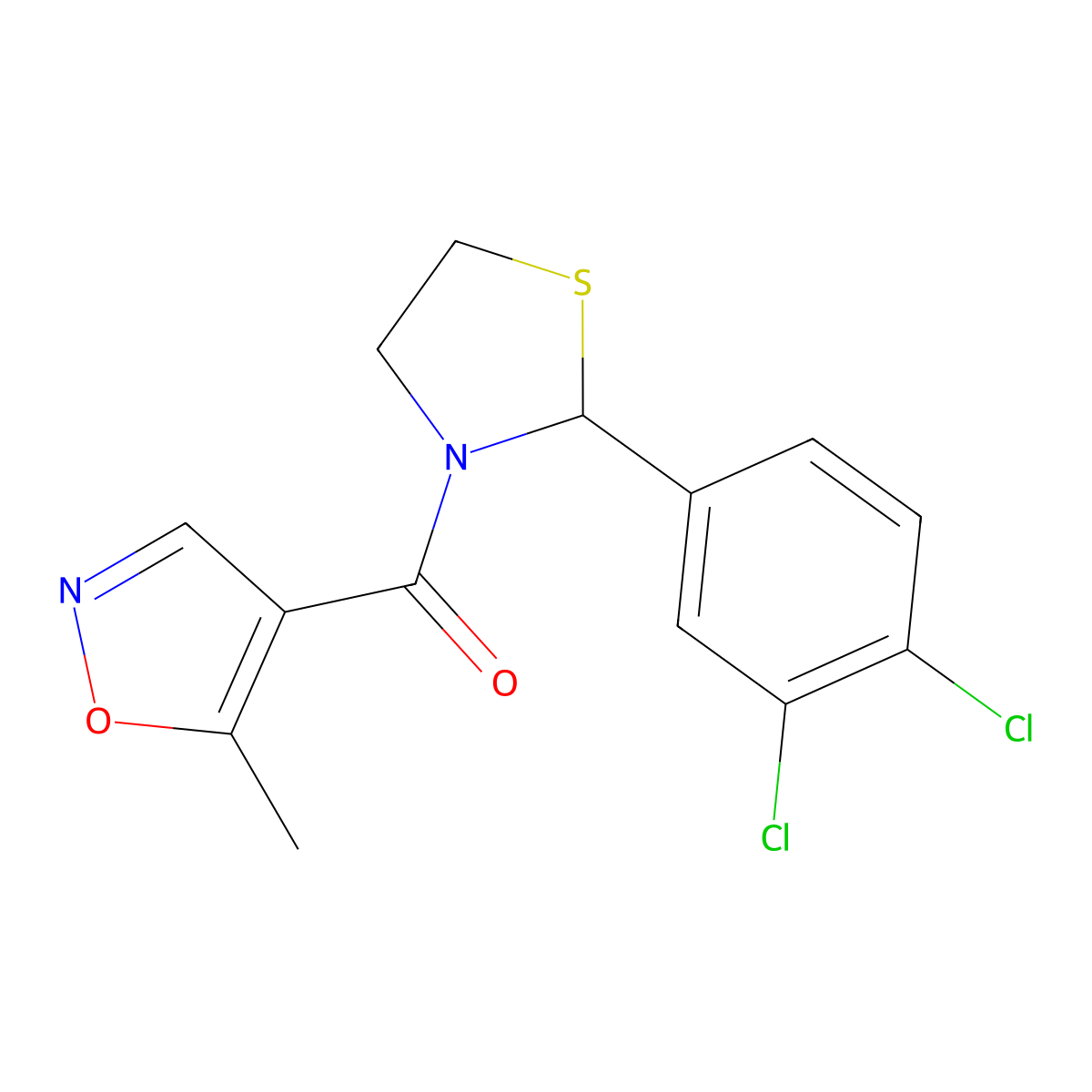 (2-(3,4-Dichlorophenyl)thiazolidin-3-yl)(5-methylisoxazol-4-yl)methanone molecular structure, CAS 2034614-73-6