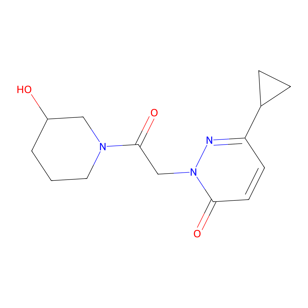 6-cyclopropyl-2-(2-(3-hydroxypiperidin-1-yl)-2-oxoethyl)pyridazin-3(2H)-one molecular structure, CAS 2034614-74-7
