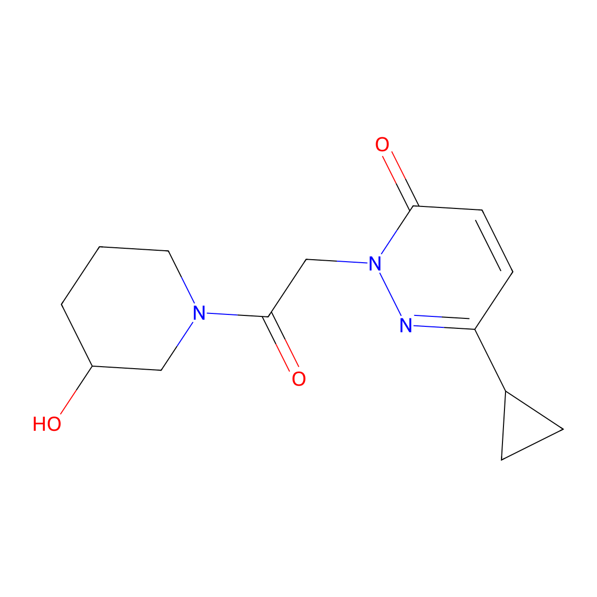 6-cyclopropyl-2-(2-(3-hydroxypiperidin-1-yl)-2-oxoethyl)pyridazin-3(2H)-one molecular structure, CAS 2034614-74-7