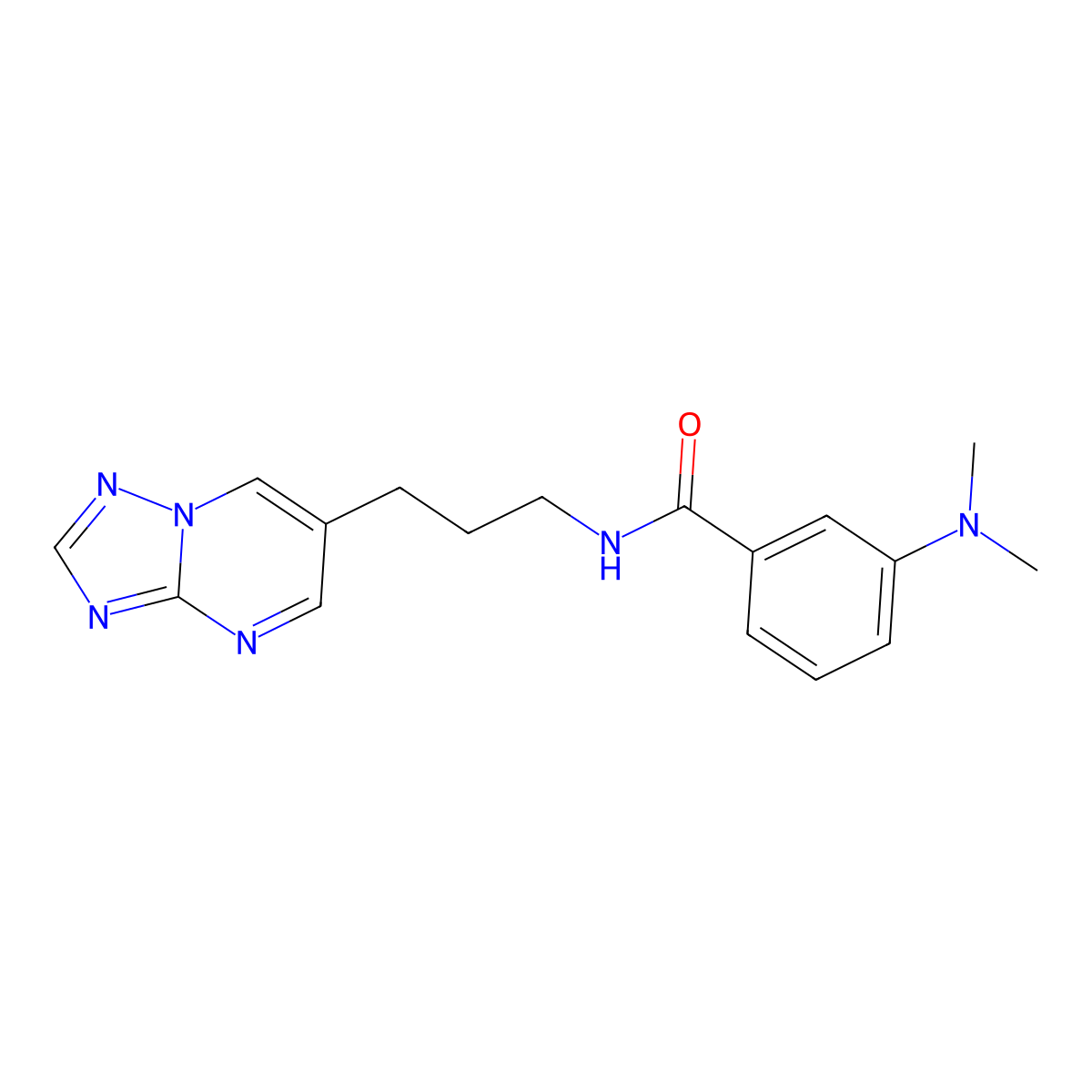 N-(3-([1,2,4]triazolo[1,5-a]pyrimidin-6-yl)propyl)-3-(dimethylamino)benzamide molecular structure, CAS 2034614-77-0