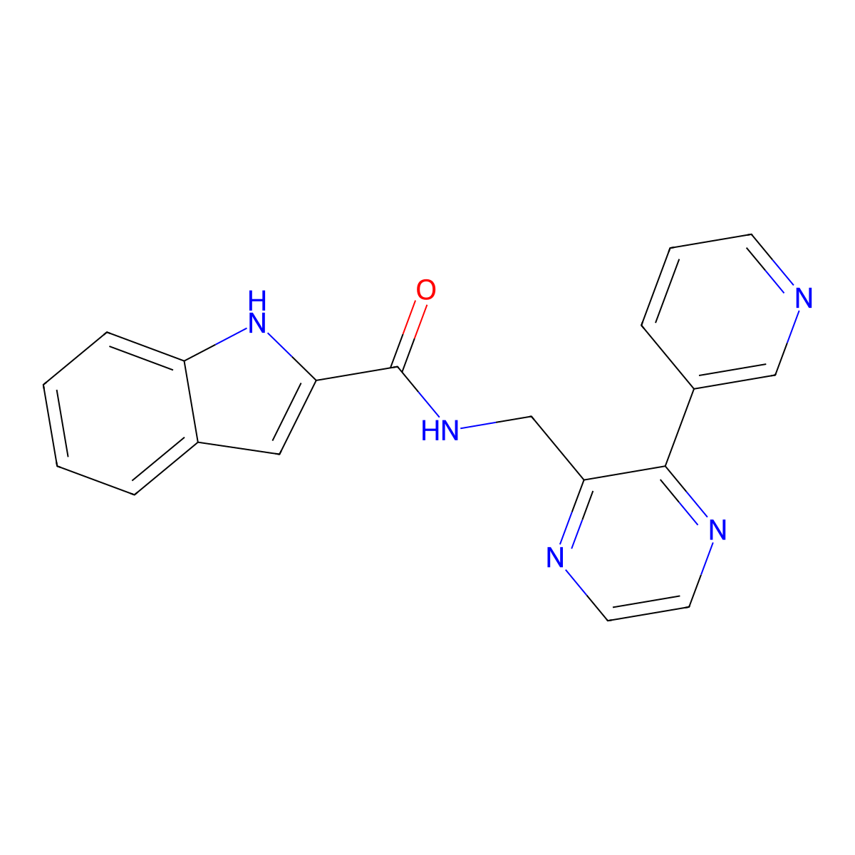 N-{[3-(pyridin-3-yl)pyrazin-2-yl]methyl}-1H-indole-2-carboxamide molecular structure, CAS 2034614-80-5