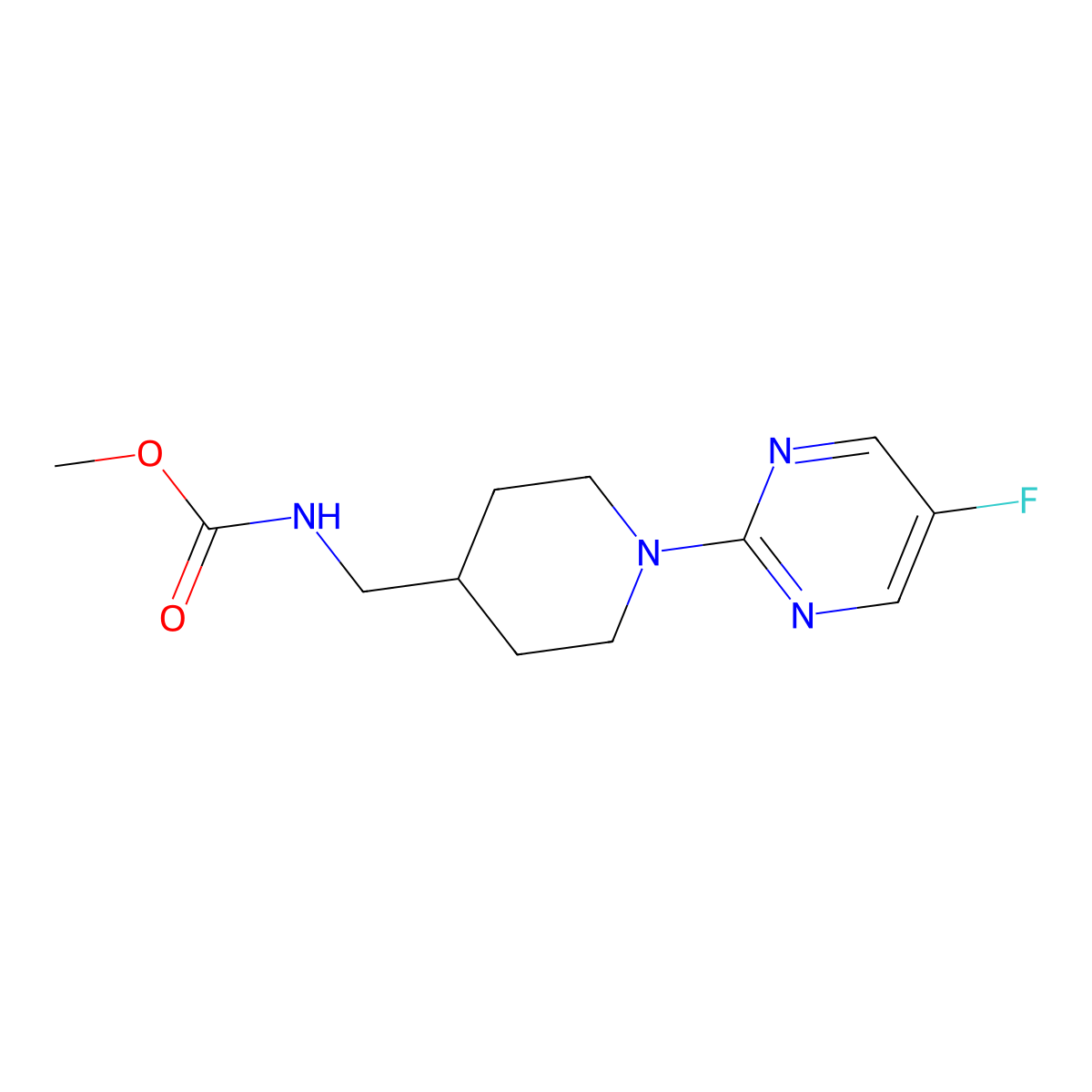 Methyl ((1-(5-fluoropyrimidin-2-yl)piperidin-4-yl)methyl)carbamate molecular structure, CAS 2034614-84-9