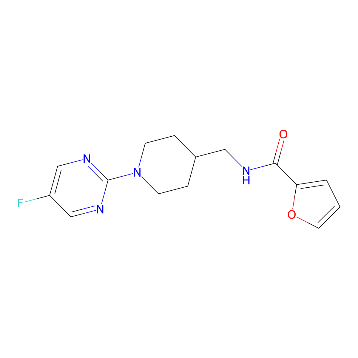 N-((1-(5-fluoropyrimidin-2-yl)piperidin-4-yl)methyl)furan-2-carboxamide molecular structure, CAS 2034614-91-8