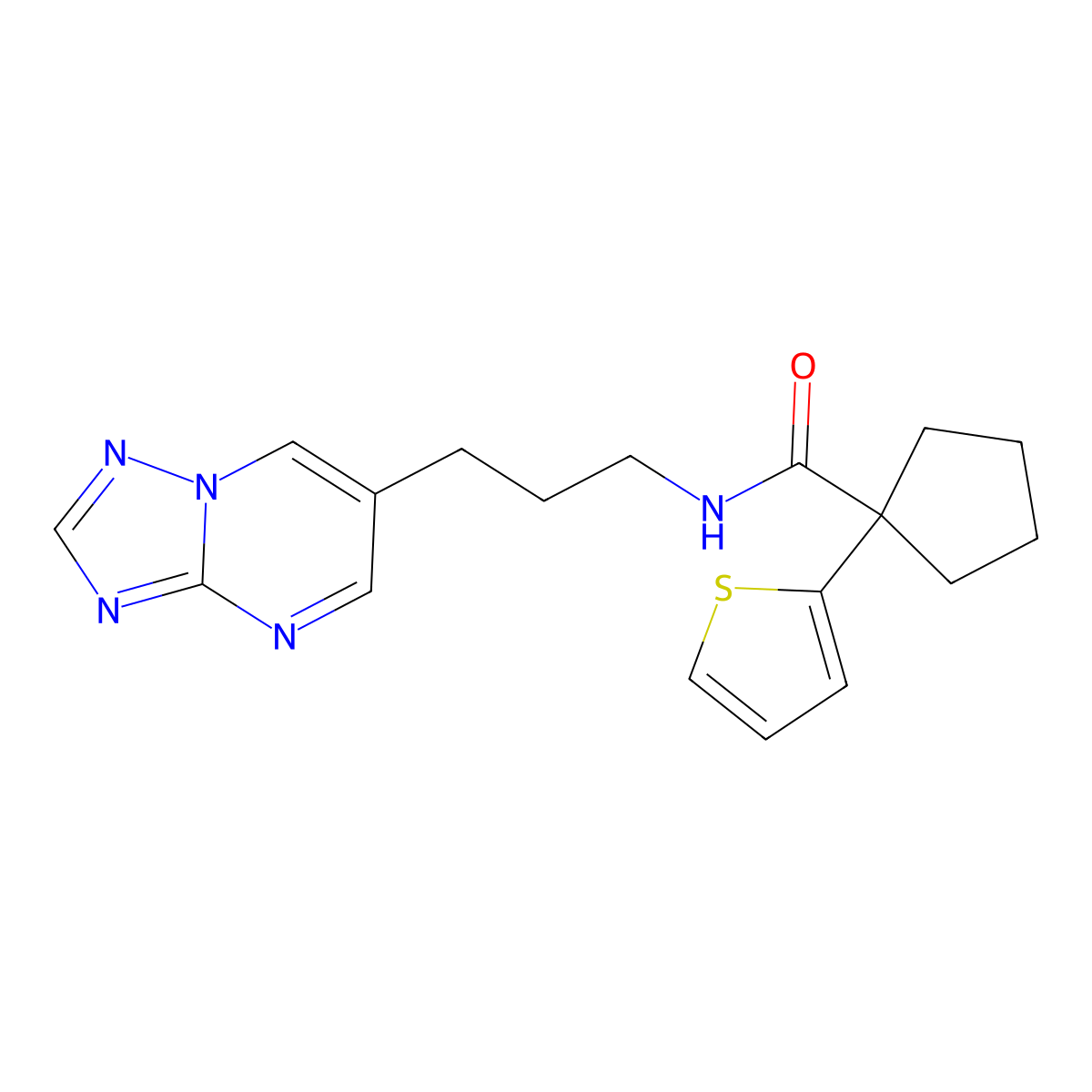 N-(3-([1,2,4]triazolo[1,5-a]pyrimidin-6-yl)propyl)-1-(thiophen-2-yl)cyclopentanecarboxamide molecular structure, CAS 2034614-93-0