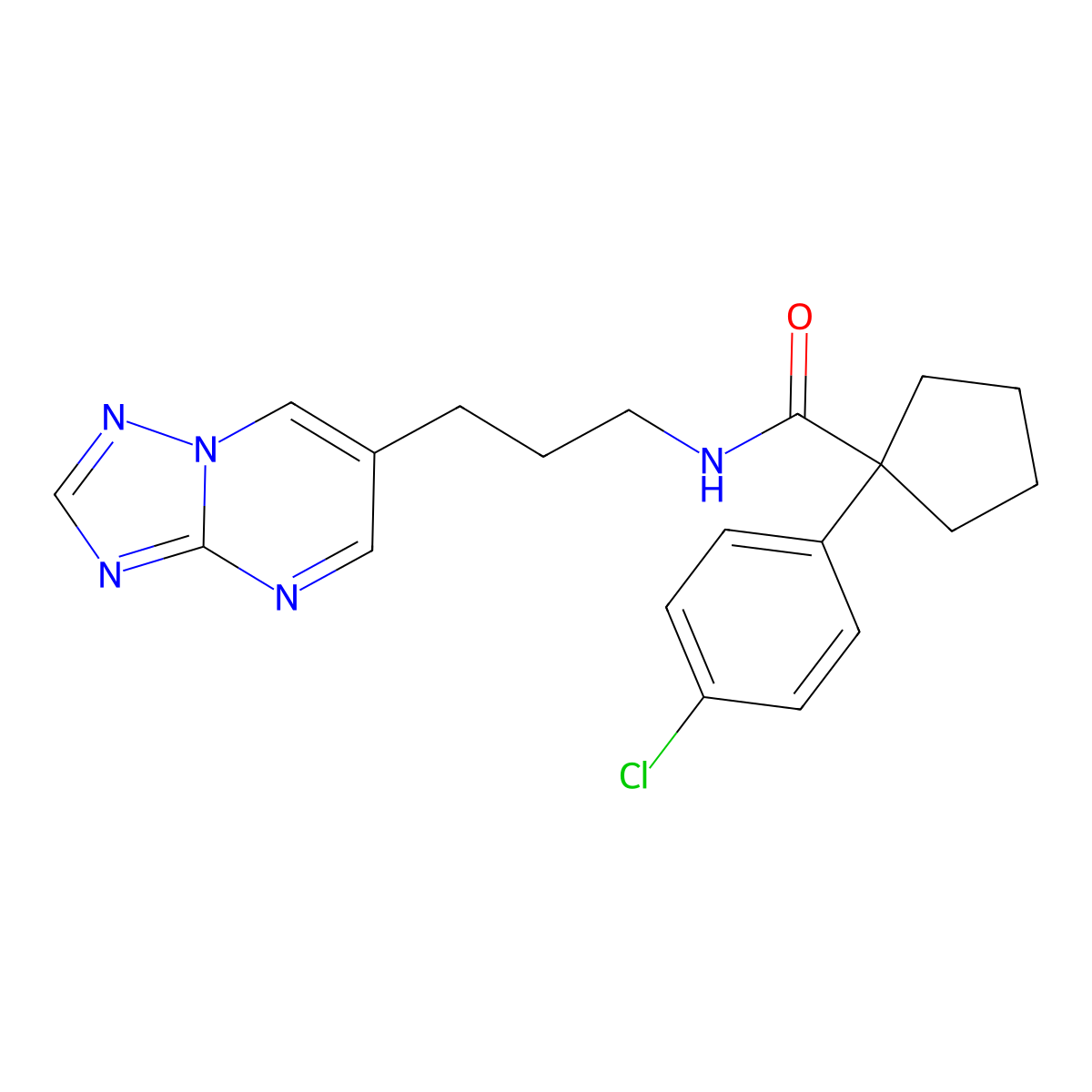 N-(3-([1,2,4]triazolo[1,5-a]pyrimidin-6-yl)propyl)-1-(4-chlorophenyl)cyclopentanecarboxamide molecular structure, CAS 2034615-06-8