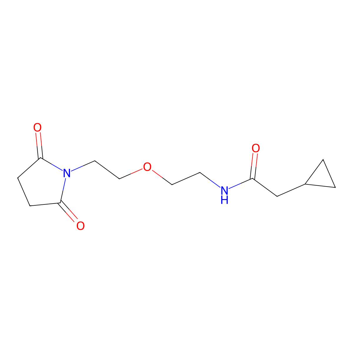 2-cyclopropyl-N-{2-[2-(2,5-dioxopyrrolidin-1-yl)ethoxy]ethyl}acetamide molecular structure, CAS 2034615-07-9