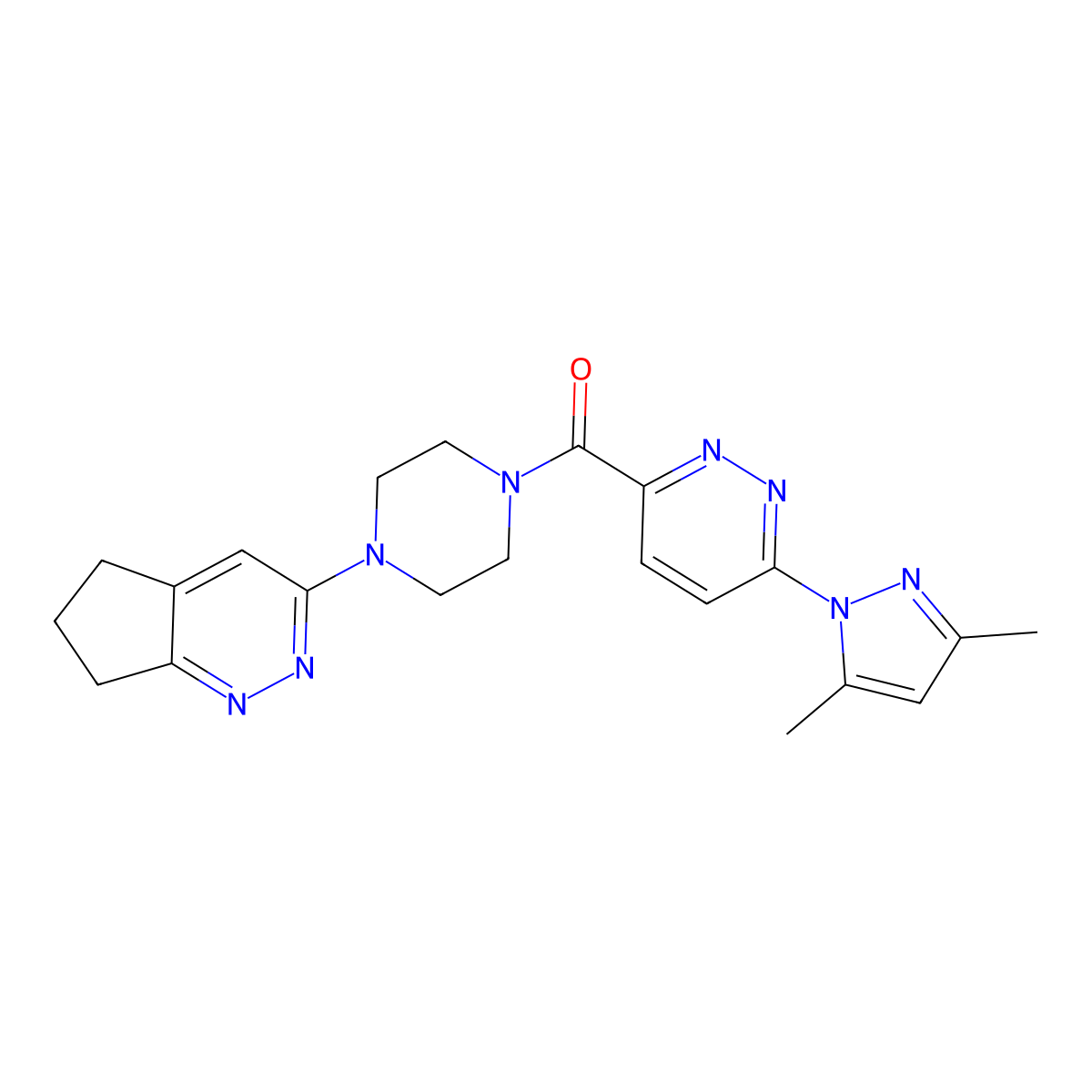 (4-(6,7-dihydro-5H-cyclopenta[c]pyridazin-3-yl)piperazin-1-yl)(6-(3,5-dimethyl-1H-pyrazol-1-yl)pyridazin-3-yl)methanone molecular structure, CAS 2034615-10-4