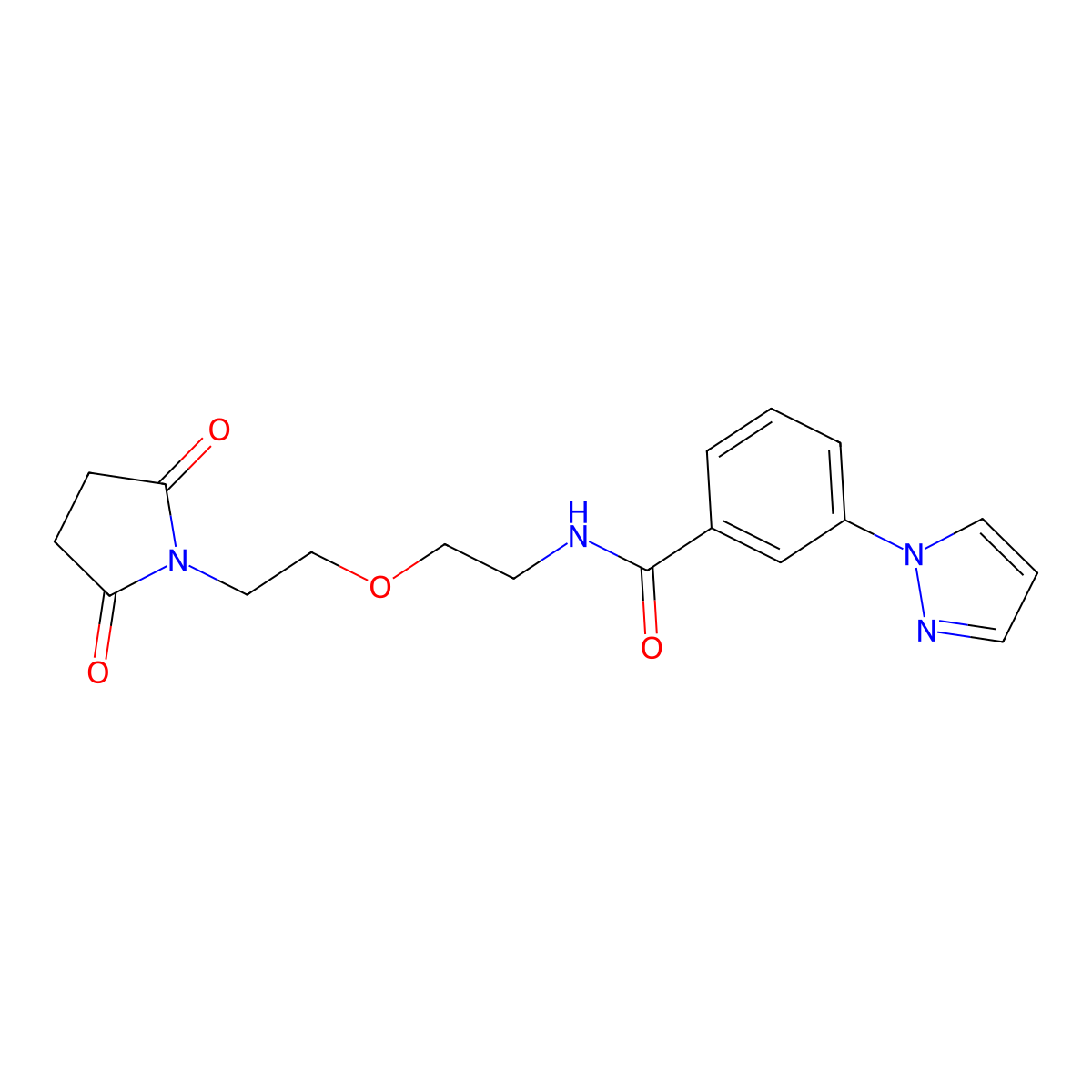 N-{2-[2-(2,5-dioxopyrrolidin-1-yl)ethoxy]ethyl}-3-(1H-pyrazol-1-yl)benzamide molecular structure, CAS 2034615-11-5