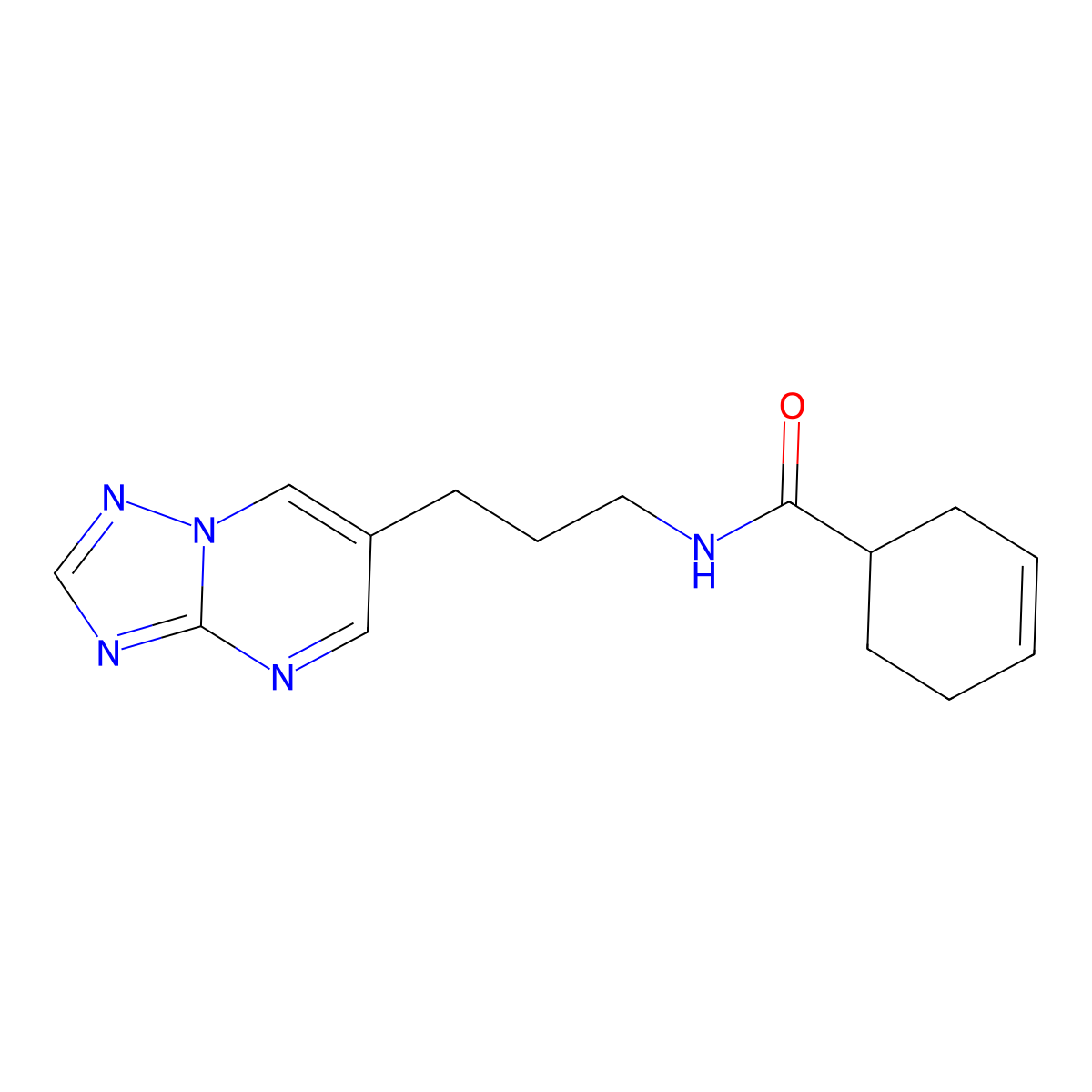 N-(3-([1,2,4]triazolo[1,5-a]pyrimidin-6-yl)propyl)cyclohex-3-enecarboxamide molecular structure, CAS 2034615-13-7