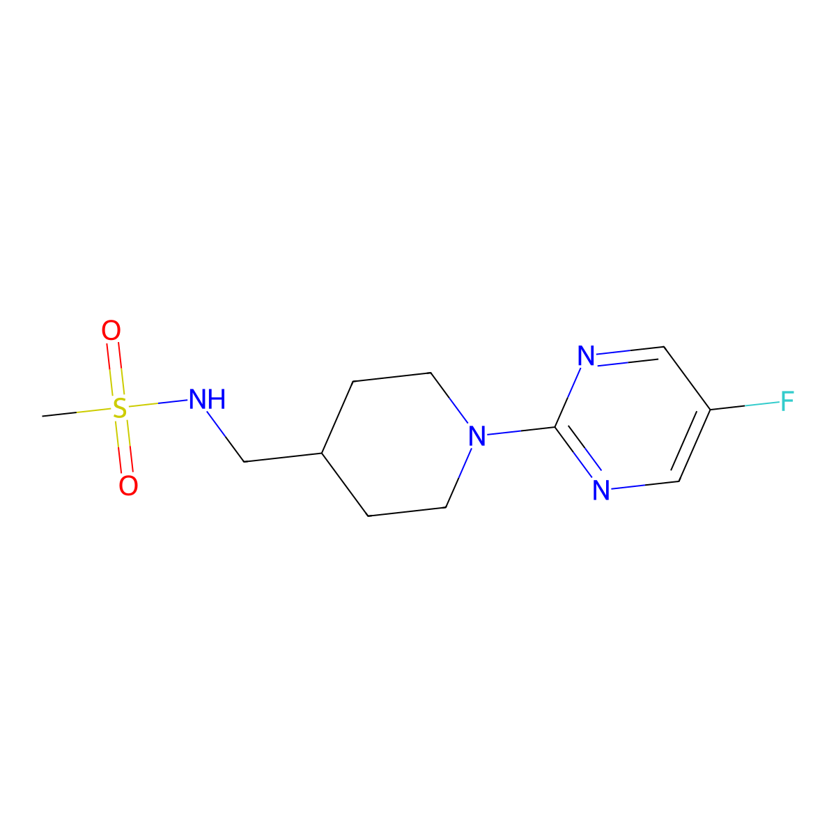 N-((1-(5-fluoropyrimidin-2-yl)piperidin-4-yl)methyl)methanesulfonamide molecular structure, CAS 2034615-16-0