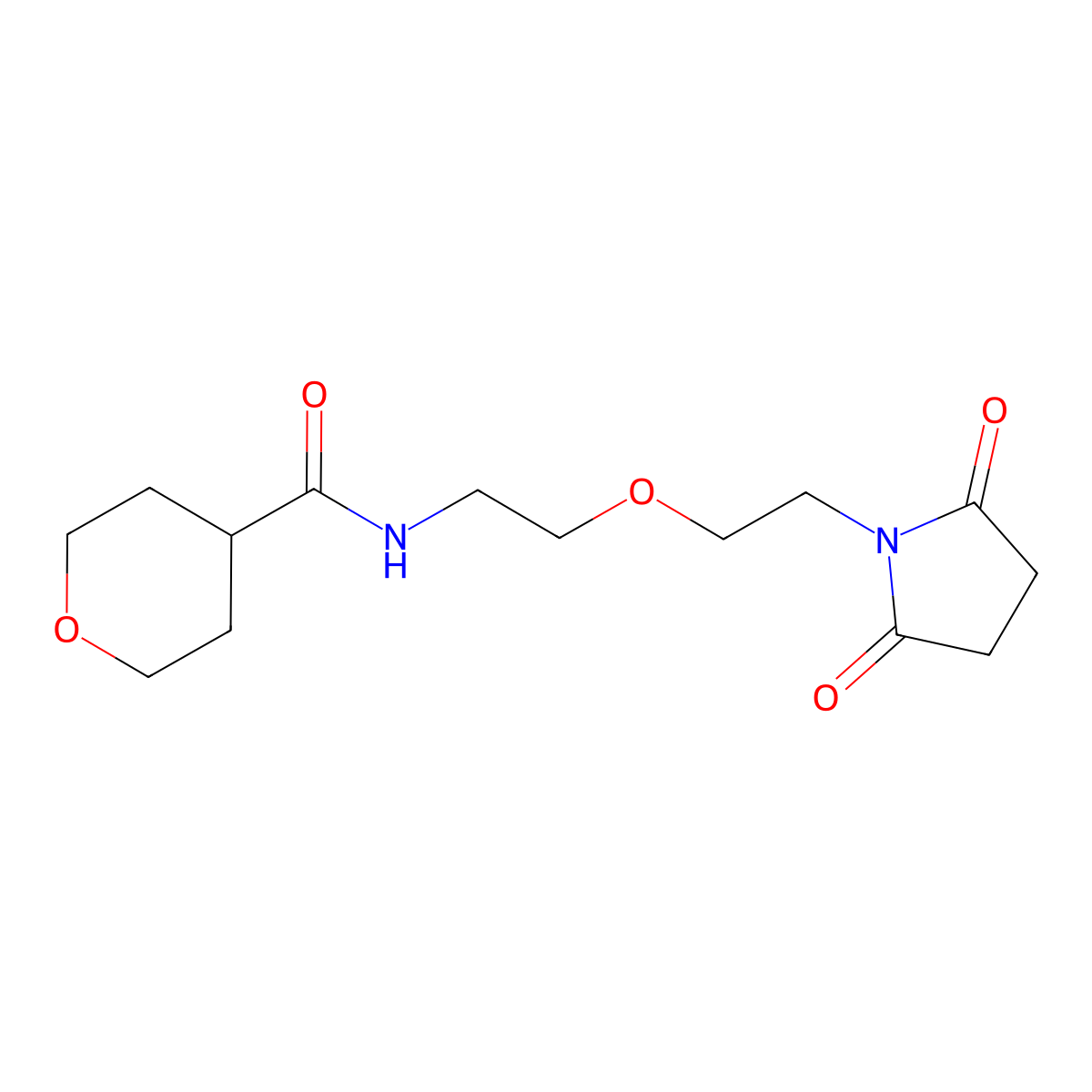 N-(2-(2-(2,5-dioxopyrrolidin-1-yl)ethoxy)ethyl)tetrahydro-2H-pyran-4-carboxamide molecular structure, CAS 2034615-17-1