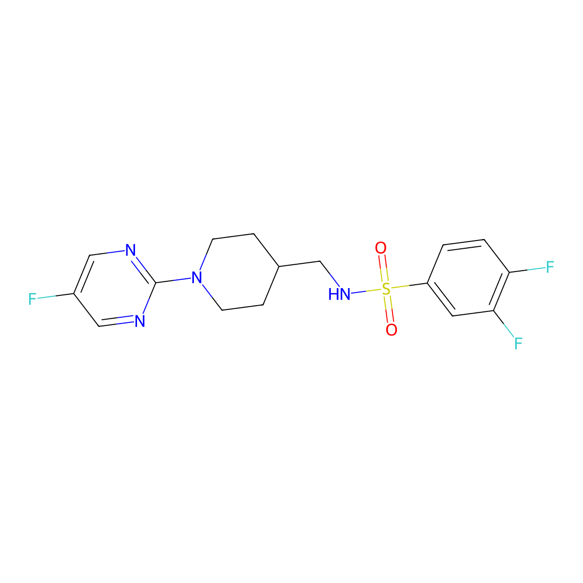 3,4-difluoro-N-((1-(5-fluoropyrimidin-2-yl)piperidin-4-yl)methyl)benzenesulfonamide molecular structure, CAS 2034615-19-3