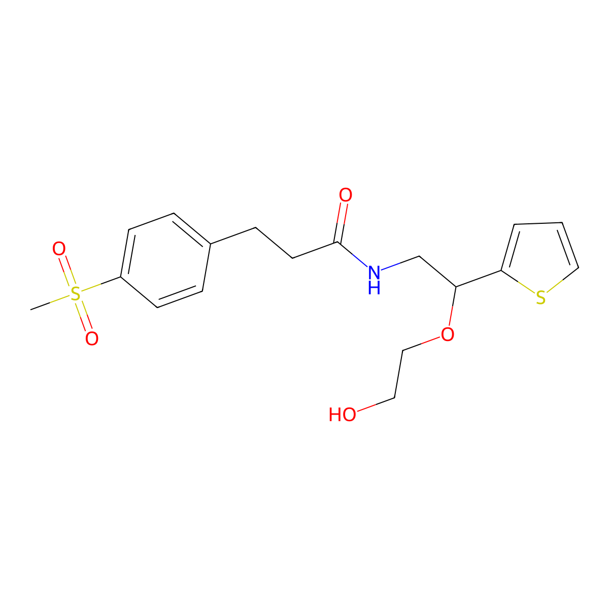 N-(2-(2-hydroxyethoxy)-2-(thiophen-2-yl)ethyl)-3-(4-(methylsulfonyl)phenyl)propanamide molecular structure, CAS 2034615-20-6