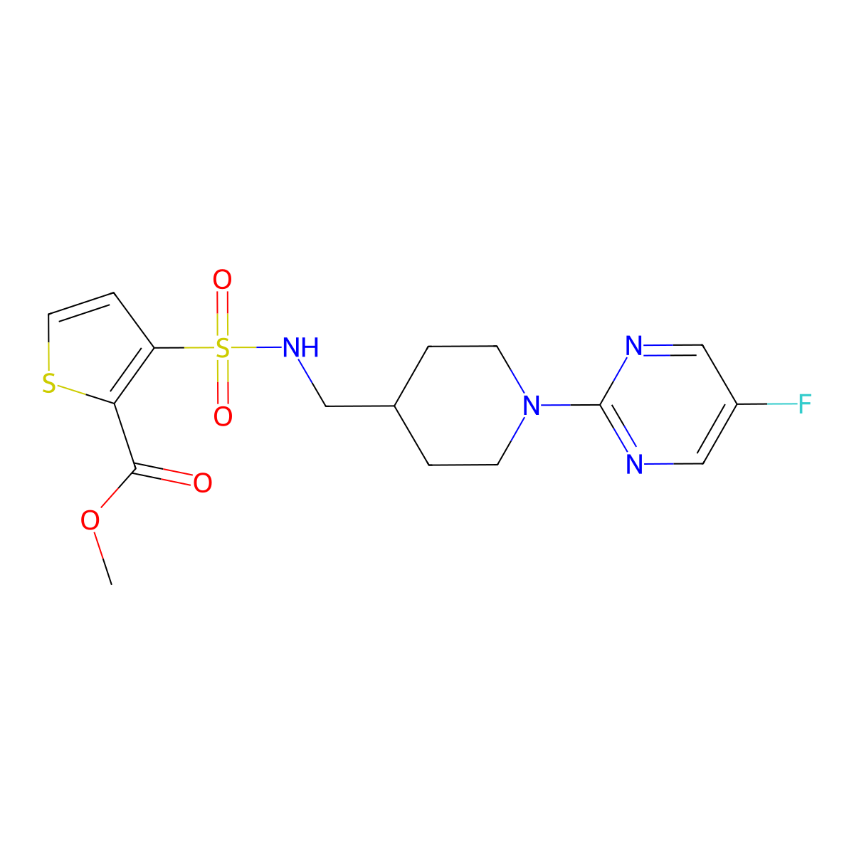 methyl 3-(N-((1-(5-fluoropyrimidin-2-yl)piperidin-4-yl)methyl)sulfamoyl)thiophene-2-carboxylate molecular structure, CAS 2034615-23-9