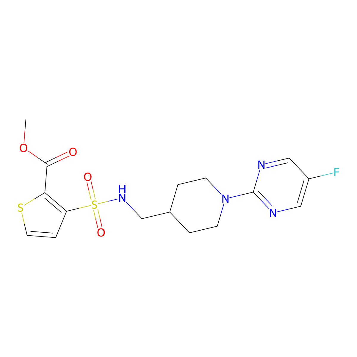 methyl 3-(N-((1-(5-fluoropyrimidin-2-yl)piperidin-4-yl)methyl)sulfamoyl)thiophene-2-carboxylate molecular structure, CAS 2034615-23-9
