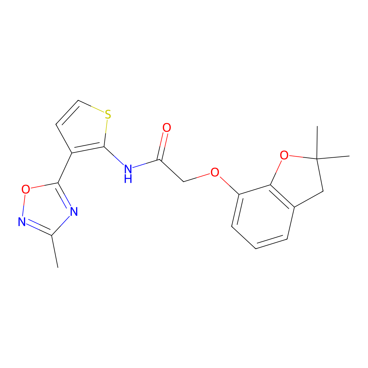 2-((2,2-dimethyl-2,3-dihydrobenzofuran-7-yl)oxy)-N-(3-(3-methyl-1,2,4-oxadiazol-5-yl)thiophen-2-yl)acetamide molecular structure, CAS 2034615-25-1