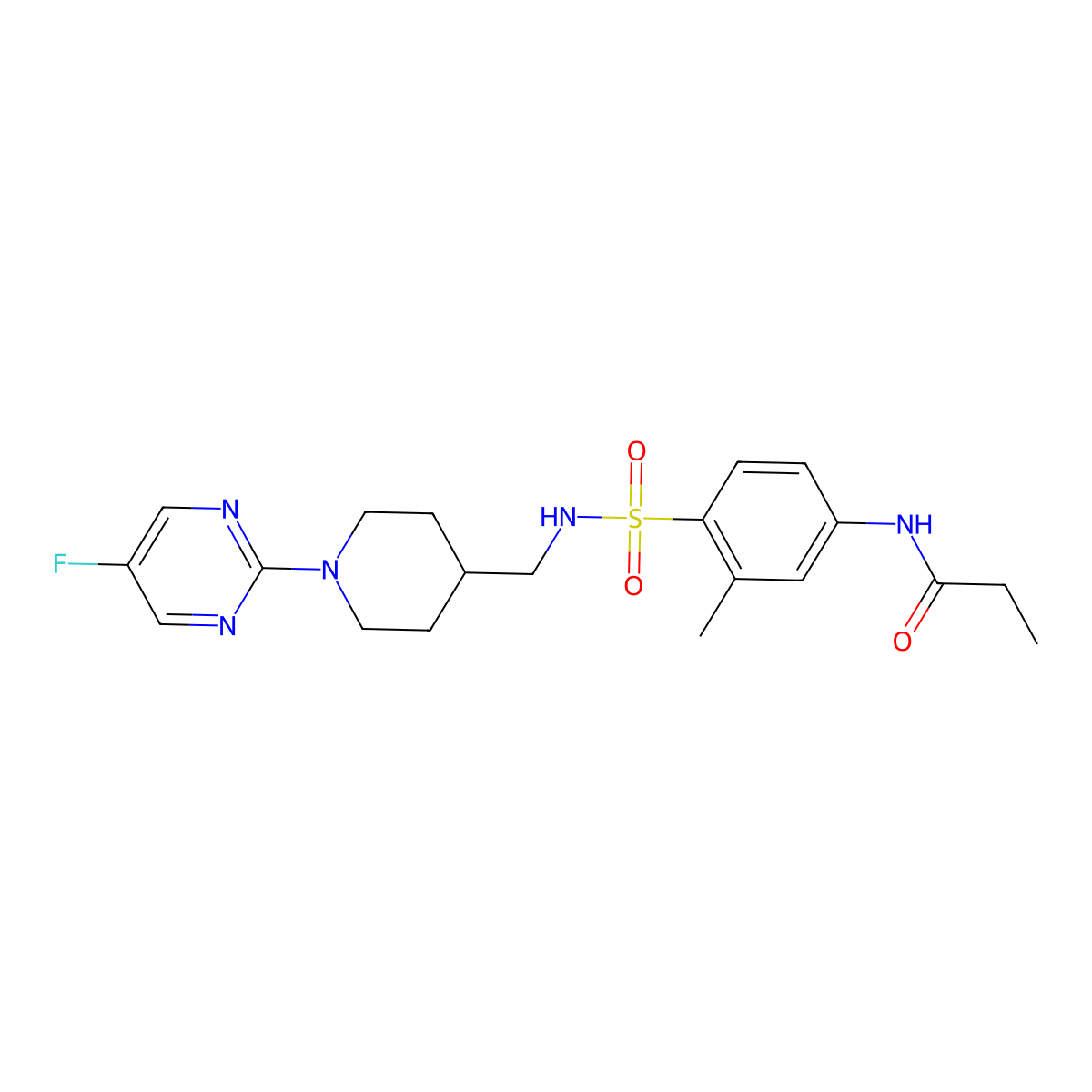 N-(4-(N-((1-(5-fluoropyrimidin-2-yl)piperidin-4-yl)methyl)sulfamoyl)-3-methylphenyl)propionamide molecular structure, CAS 2034615-26-2