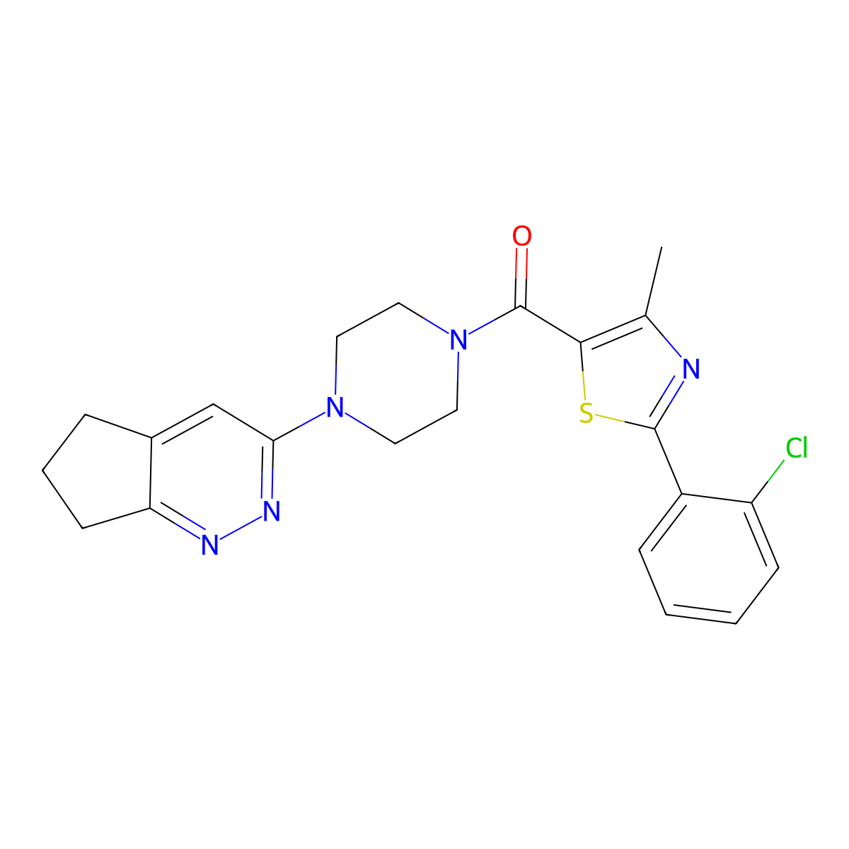 (2-(2-chlorophenyl)-4-methylthiazol-5-yl)(4-(6,7-dihydro-5H-cyclopenta[c]pyridazin-3-yl)piperazin-1-yl)methanone molecular structure, CAS 2034615-29-5