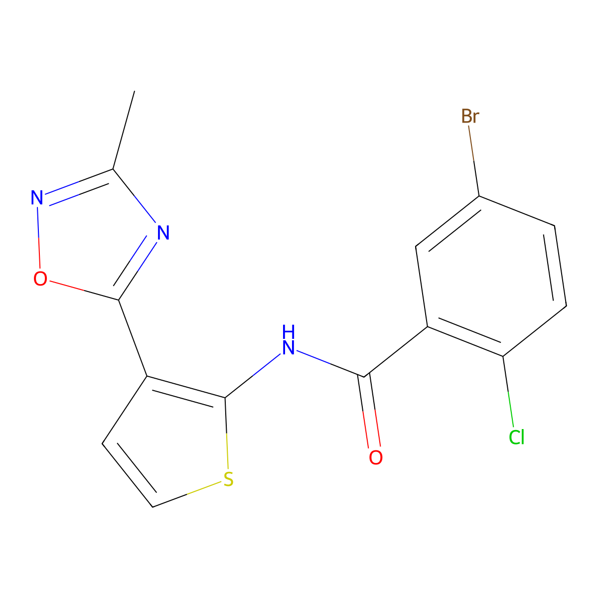 5-bromo-2-chloro-N-[3-(3-methyl-1,2,4-oxadiazol-5-yl)thiophen-2-yl]benzamide molecular structure, CAS 2034615-30-8