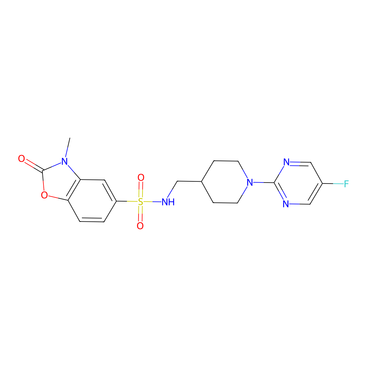 N-((1-(5-fluoropyrimidin-2-yl)piperidin-4-yl)methyl)-3-methyl-2-oxo-2,3-dihydrobenzo[d]oxazole-5-sulfonamide molecular structure, CAS 2034615-31-9