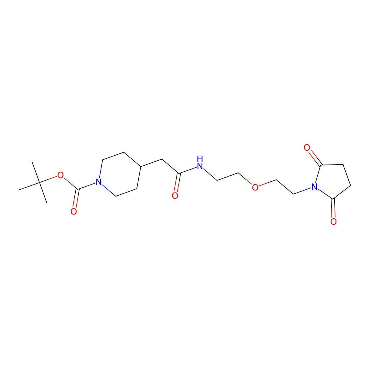 Tert-butyl 4-(2-((2-(2-(2,5-dioxopyrrolidin-1-yl)ethoxy)ethyl)amino)-2-oxoethyl)piperidine-1-carboxylate molecular structure, CAS 2034615-32-0