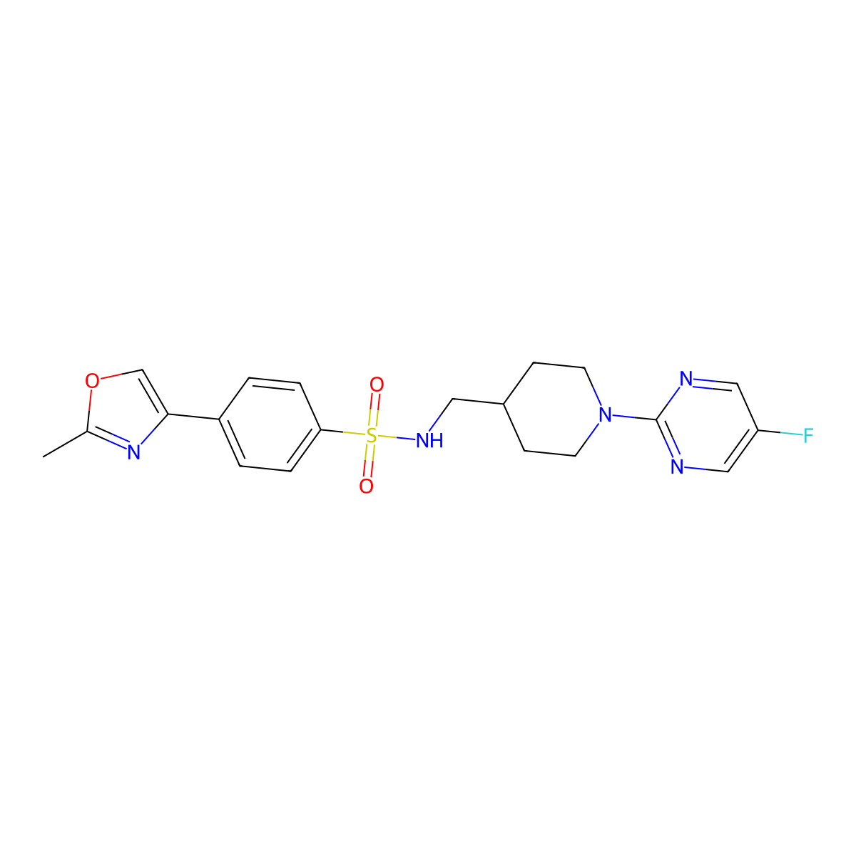 N-((1-(5-fluoropyrimidin-2-yl)piperidin-4-yl)methyl)-4-(2-methyloxazol-4-yl)benzenesulfonamide molecular structure, CAS 2034615-39-7