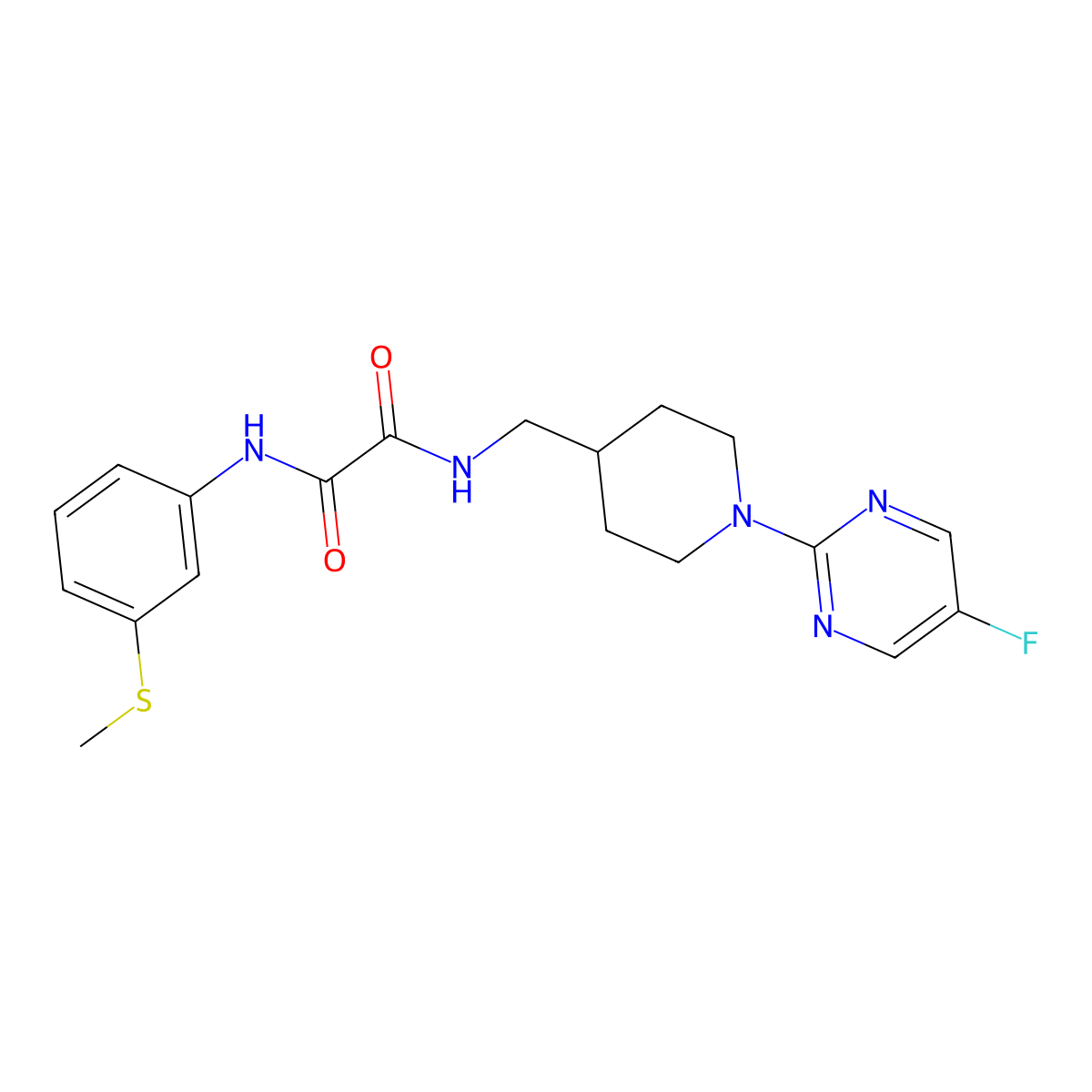 N1-((1-(5-fluoropyrimidin-2-yl)piperidin-4-yl)methyl)-N2-(3-(methylthio)phenyl)oxalamide molecular structure, CAS 2034615-45-5