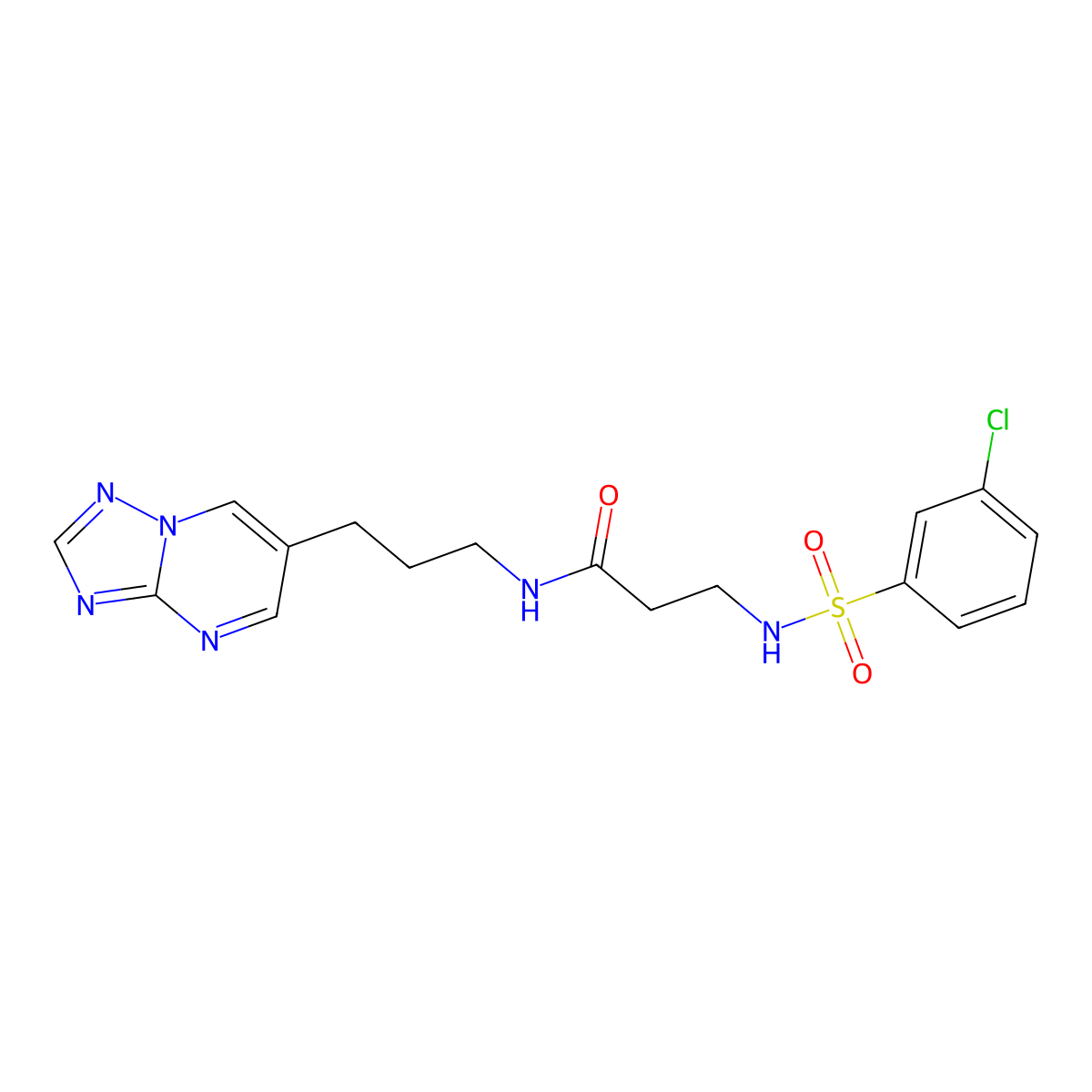 N-(3-([1,2,4]triazolo[1,5-a]pyrimidin-6-yl)propyl)-3-(3-chlorophenylsulfonamido)propanamide molecular structure, CAS 2034615-46-6