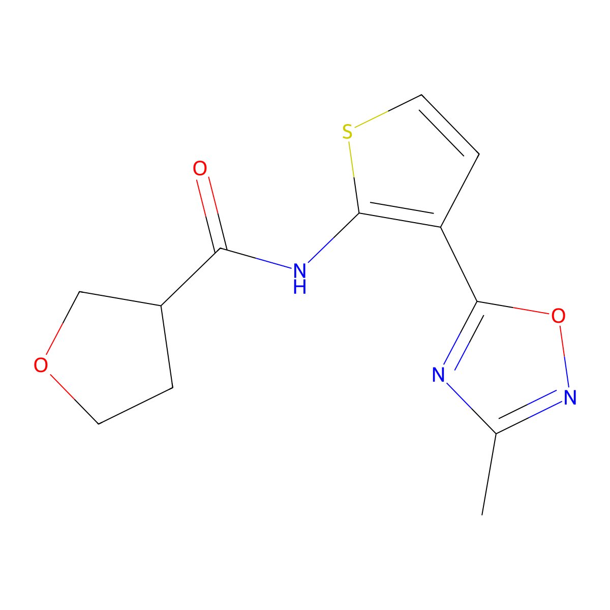 N-(3-(3-methyl-1,2,4-oxadiazol-5-yl)thiophen-2-yl)tetrahydrofuran-3-carboxamide molecular structure, CAS 2034615-49-9