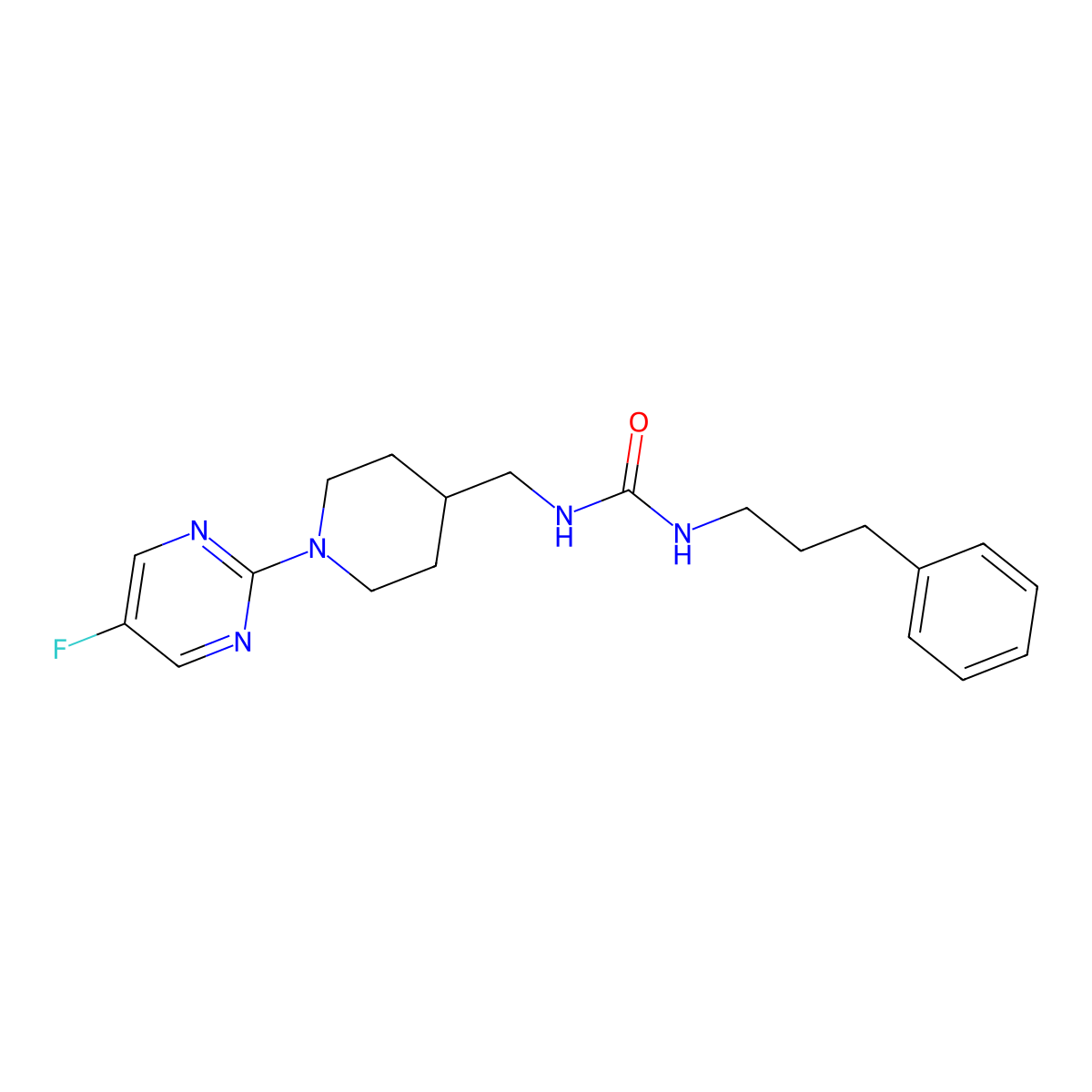 1-((1-(5-Fluoropyrimidin-2-yl)piperidin-4-yl)methyl)-3-(3-phenylpropyl)urea molecular structure, CAS 2034615-53-5