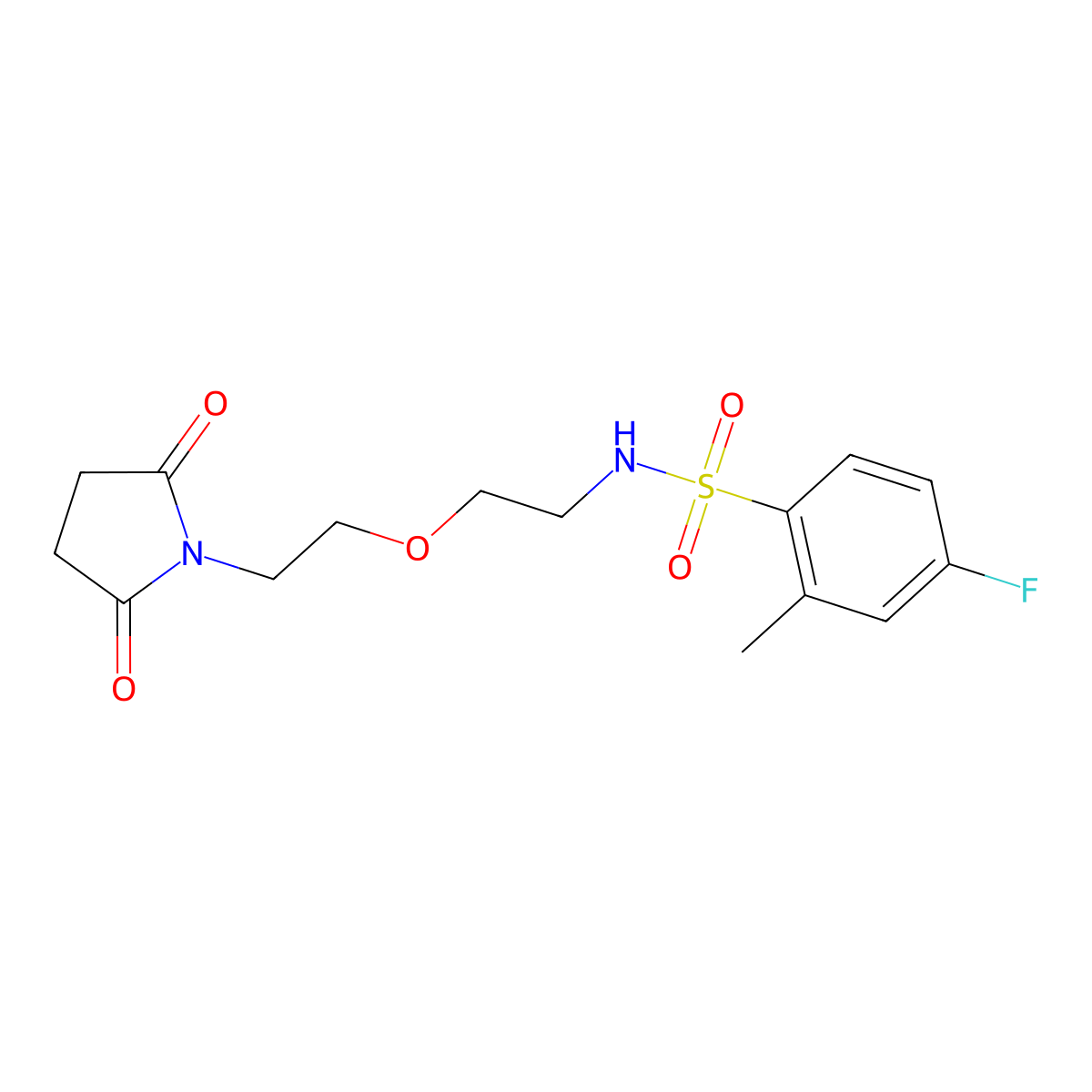 N-(2-(2-(2,5-dioxopyrrolidin-1-yl)ethoxy)ethyl)-4-fluoro-2-methylbenzenesulfonamide molecular structure, CAS 2034615-54-6