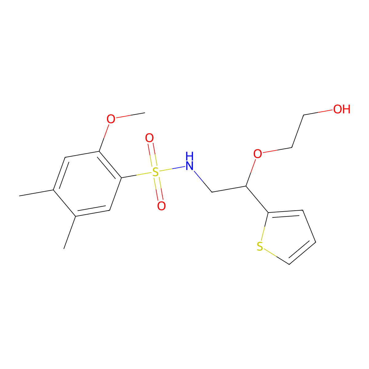 N-(2-(2-hydroxyethoxy)-2-(thiophen-2-yl)ethyl)-2-methoxy-4,5-dimethylbenzenesulfonamide molecular structure, CAS 2034615-58-0