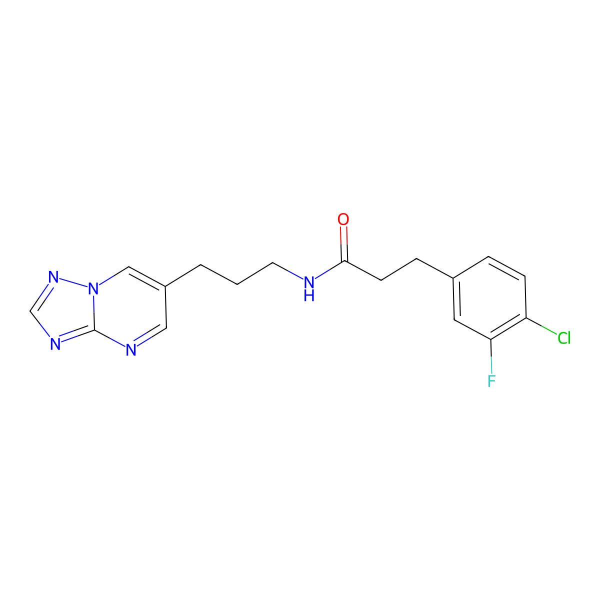 N-(3-([1,2,4]triazolo[1,5-a]pyrimidin-6-yl)propyl)-3-(4-chloro-3-fluorophenyl)propanamide molecular structure, CAS 2034615-59-1