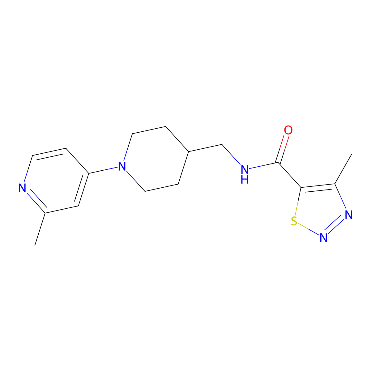 4-methyl-N-{[1-(2-methylpyridin-4-yl)piperidin-4-yl]methyl}-1,2,3-thiadiazole-5-carboxamide molecular structure, CAS 2034615-71-7