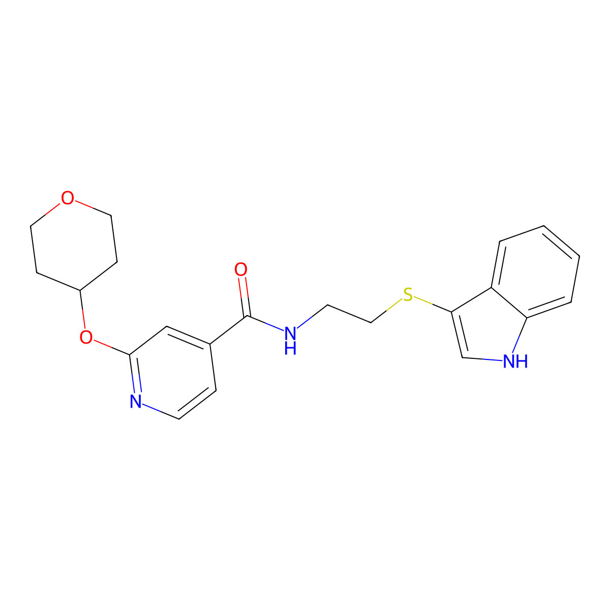 N-[2-(1H-indol-3-ylsulfanyl)ethyl]-2-(oxan-4-yloxy)pyridine-4-carboxamide molecular structure, CAS 2034615-78-4