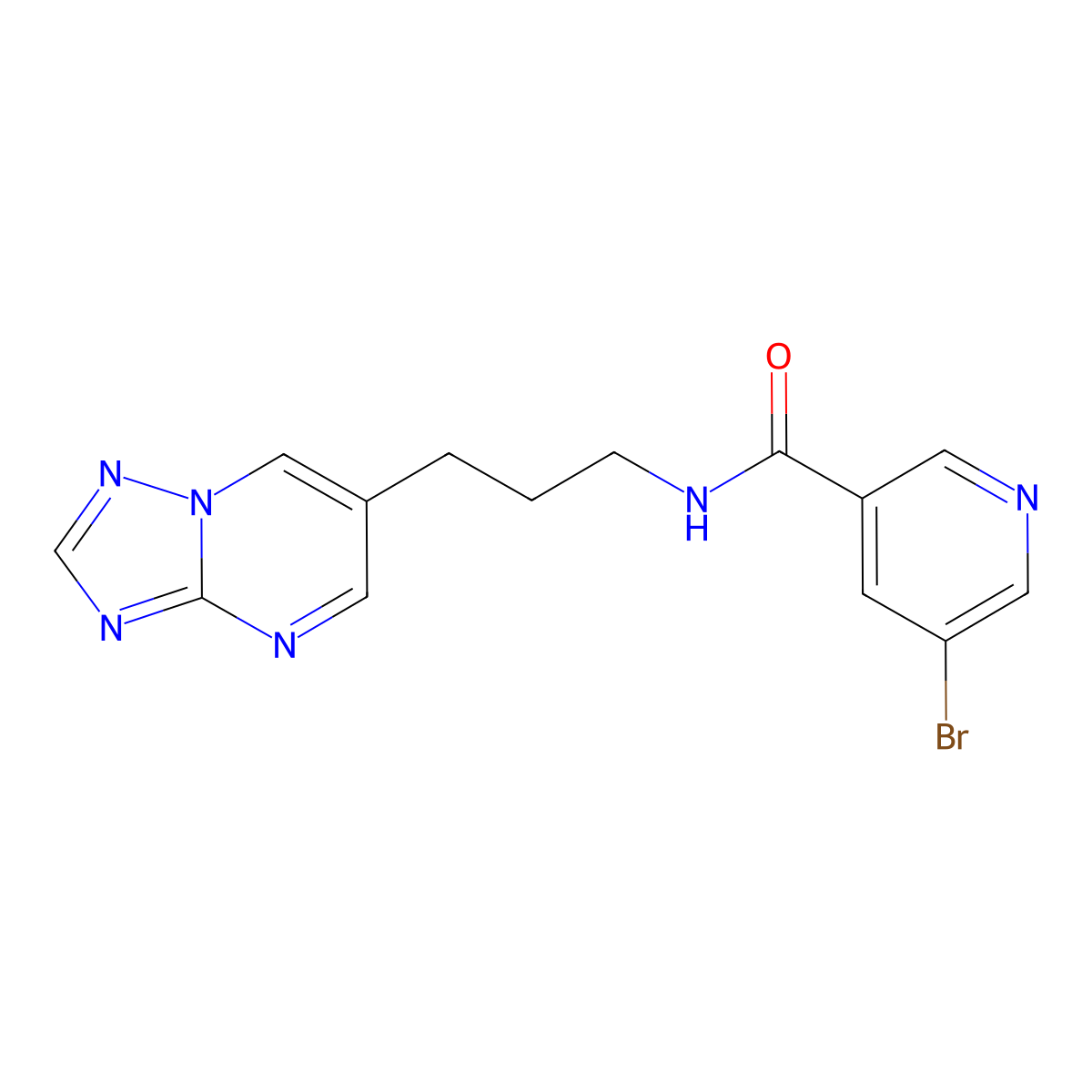 N-(3-([1,2,4]triazolo[1,5-a]pyrimidin-6-yl)propyl)-5-bromonicotinamide molecular structure, CAS 2034615-80-8