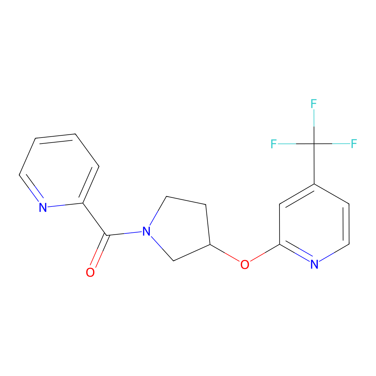 Pyridin-2-yl(3-((4-(trifluoromethyl)pyridin-2-yl)oxy)pyrrolidin-1-yl)methanone molecular structure, CAS 2034615-82-0