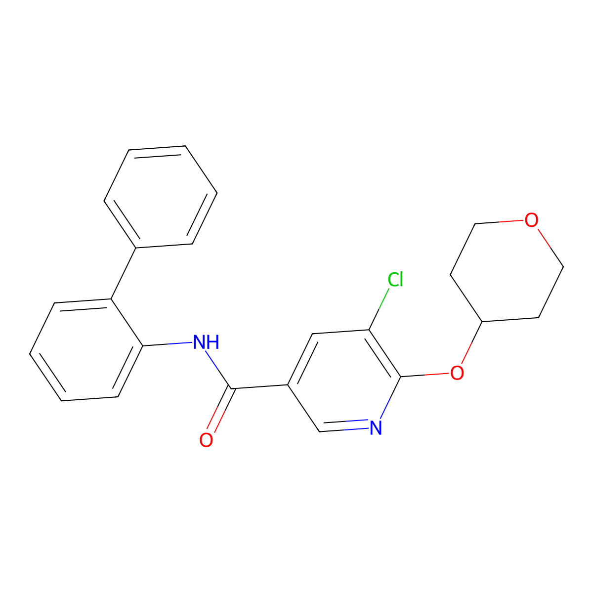 N-([1,1'-biphenyl]-2-yl)-5-chloro-6-((tetrahydro-2H-pyran-4-yl)oxy)nicotinamide molecular structure, CAS 2034615-91-1