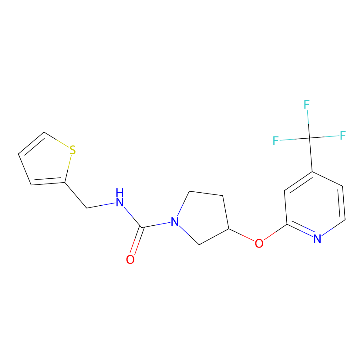 N-(thiophen-2-ylmethyl)-3-((4-(trifluoromethyl)pyridin-2-yl)oxy)pyrrolidine-1-carboxamide molecular structure, CAS 2034615-93-3