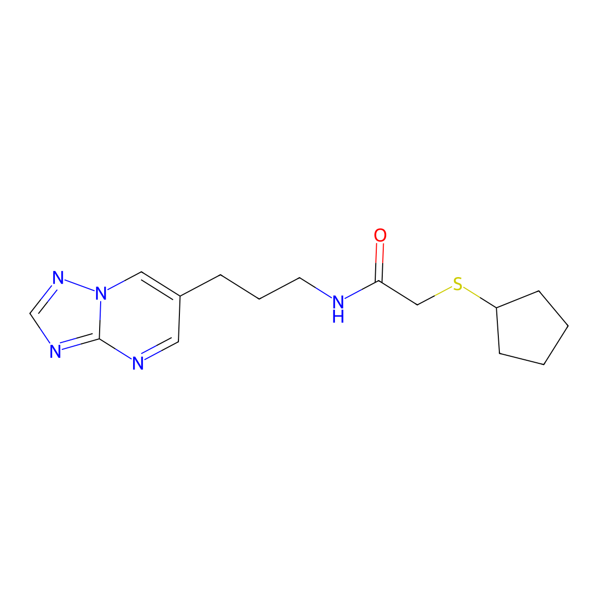 N-(3-([1,2,4]triazolo[1,5-a]pyrimidin-6-yl)propyl)-2-(cyclopentylthio)acetamide molecular structure, CAS 2034615-94-4