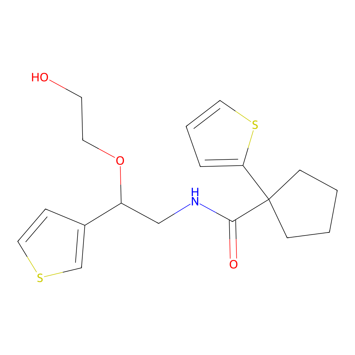 N-(2-(2-hydroxyethoxy)-2-(thiophen-3-yl)ethyl)-1-(thiophen-2-yl)cyclopentanecarboxamide molecular structure, CAS 2034615-98-8