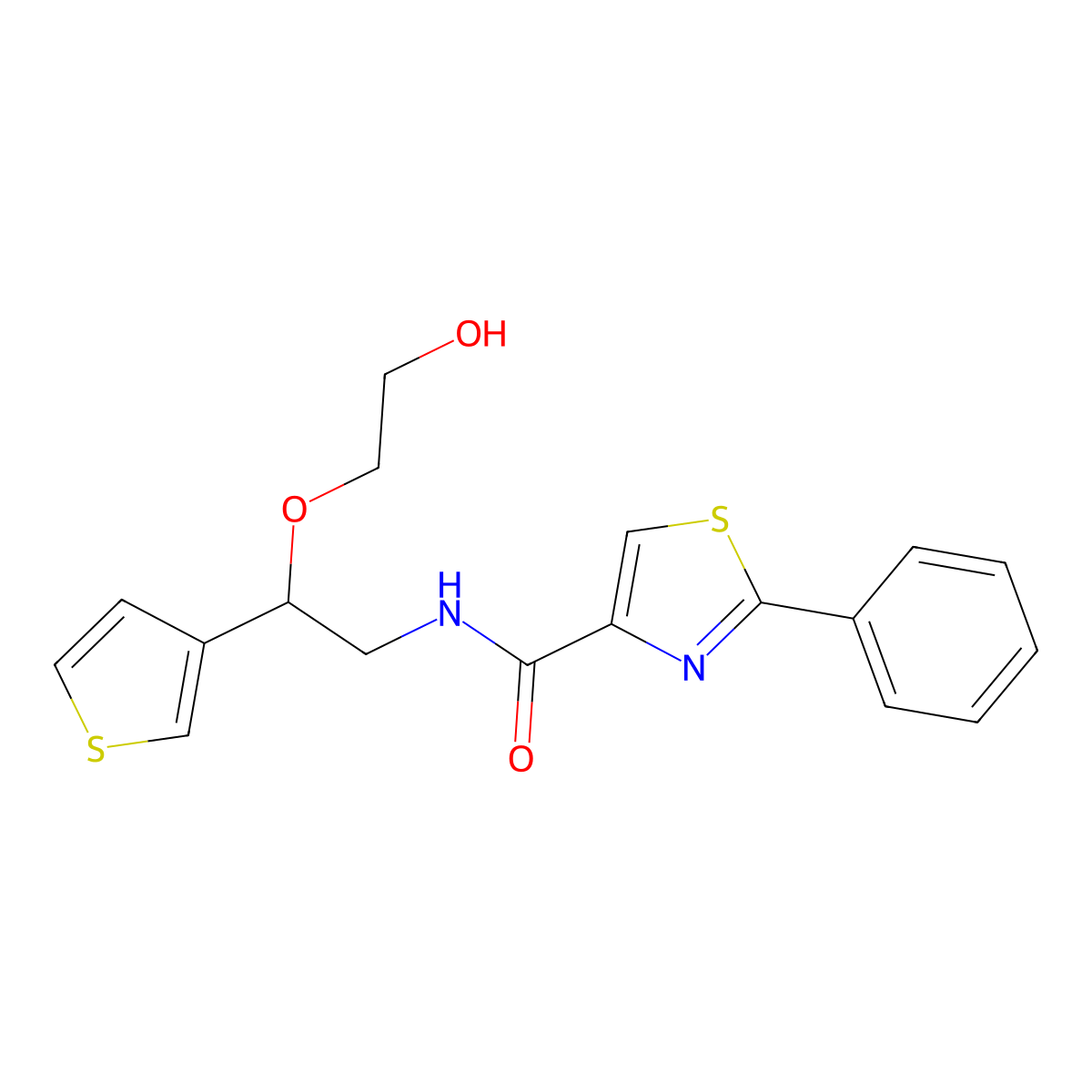N-(2-(2-hydroxyethoxy)-2-(thiophen-3-yl)ethyl)-2-phenylthiazole-4-carboxamide molecular structure, CAS 2034616-07-2