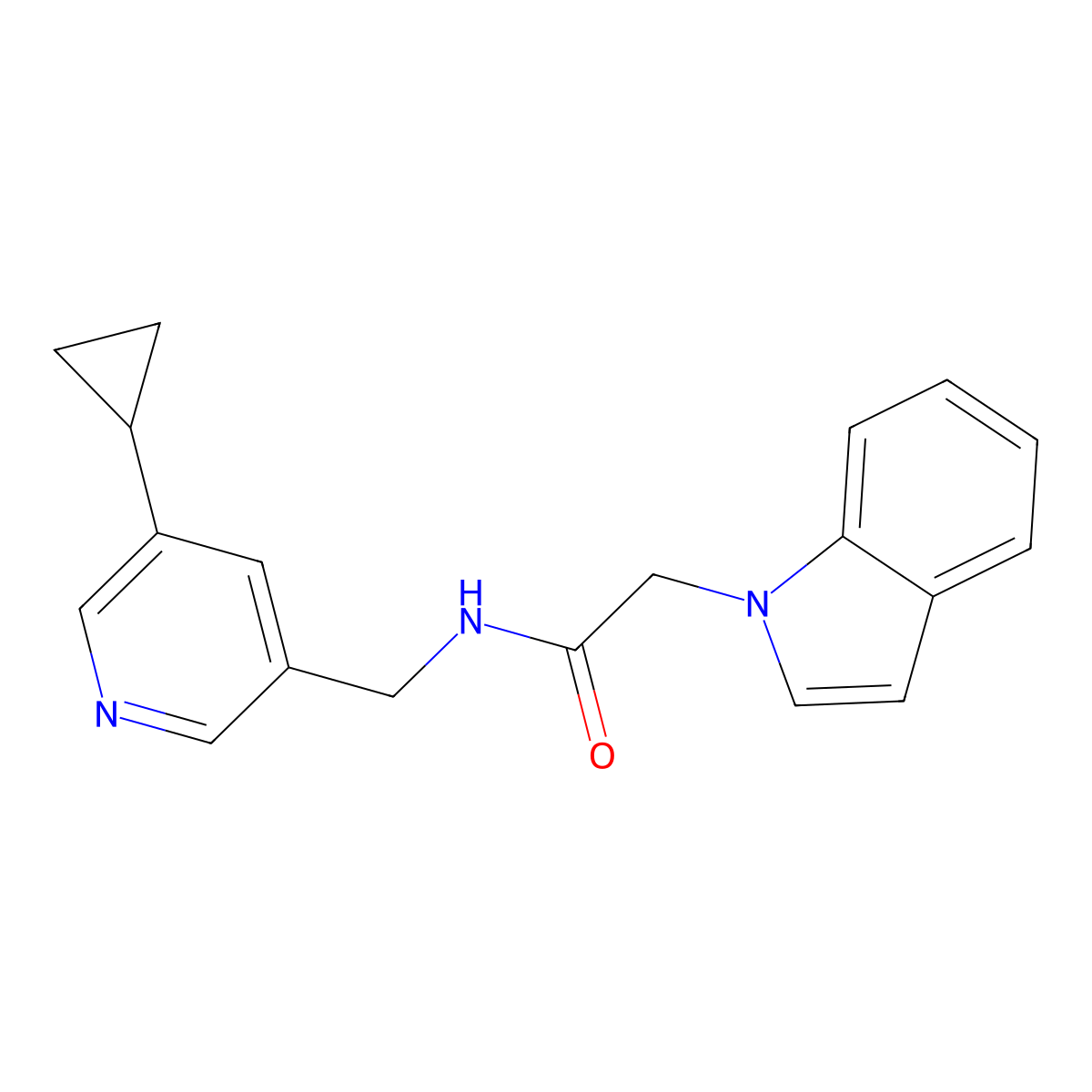 N-[(5-cyclopropylpyridin-3-yl)methyl]-2-(1H-indol-1-yl)acetamide molecular structure, CAS 2034616-10-7