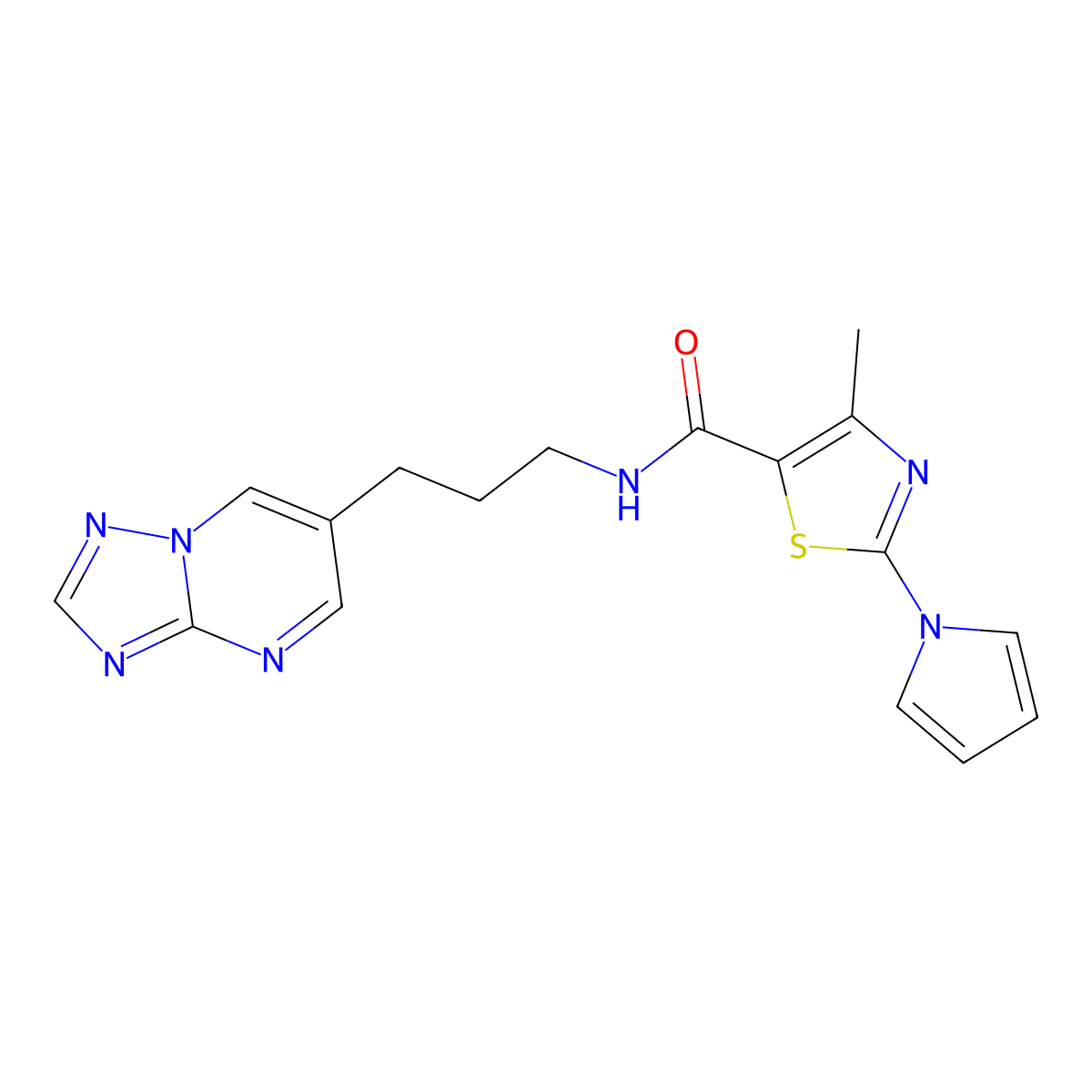 N-(3-([1,2,4]triazolo[1,5-a]pyrimidin-6-yl)propyl)-4-methyl-2-(1H-pyrrol-1-yl)thiazole-5-carboxamide molecular structure, CAS 2034616-11-8