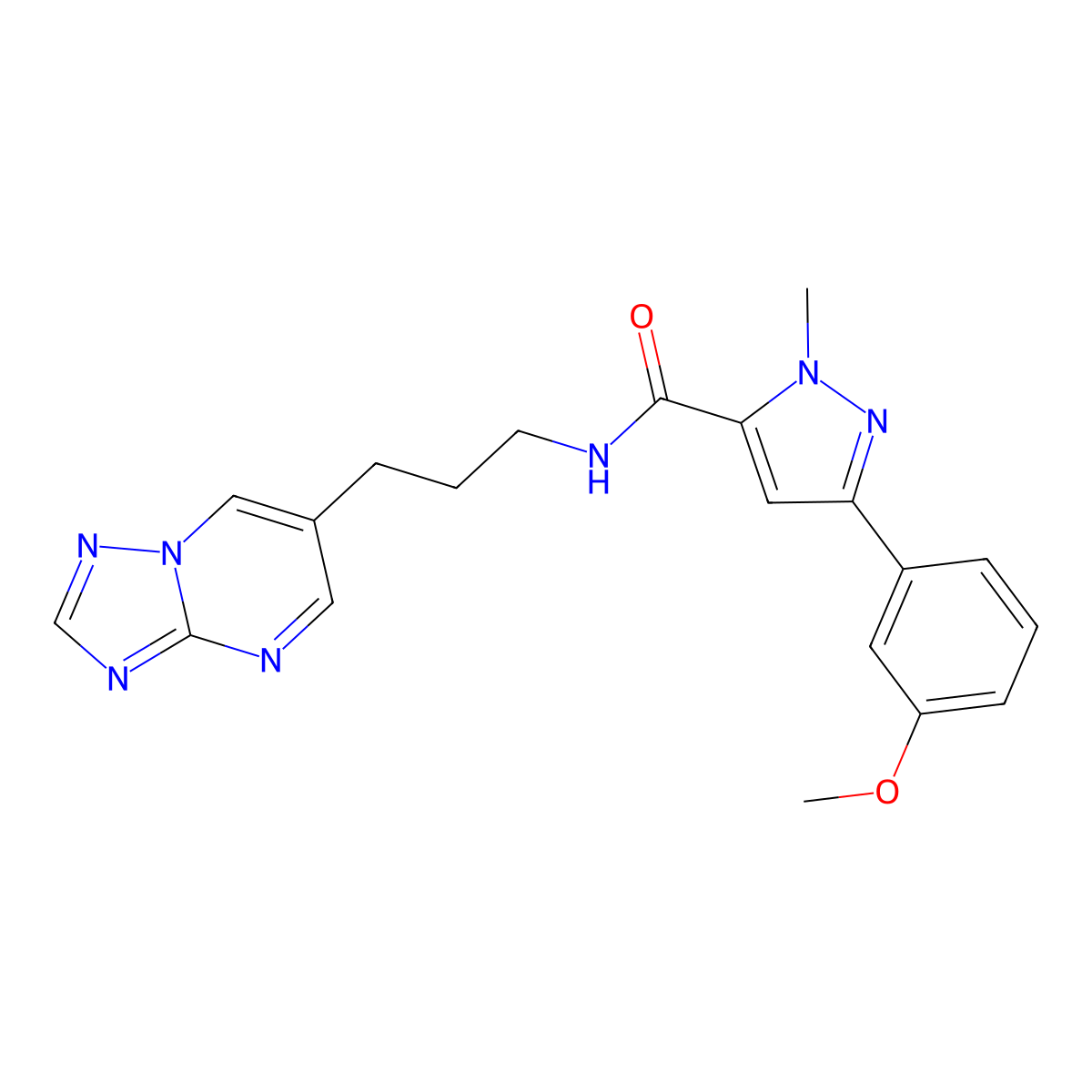 N-(3-([1,2,4]triazolo[1,5-a]pyrimidin-6-yl)propyl)-3-(3-methoxyphenyl)-1-methyl-1H-pyrazole-5-carboxamide molecular structure, CAS 2034616-17-4