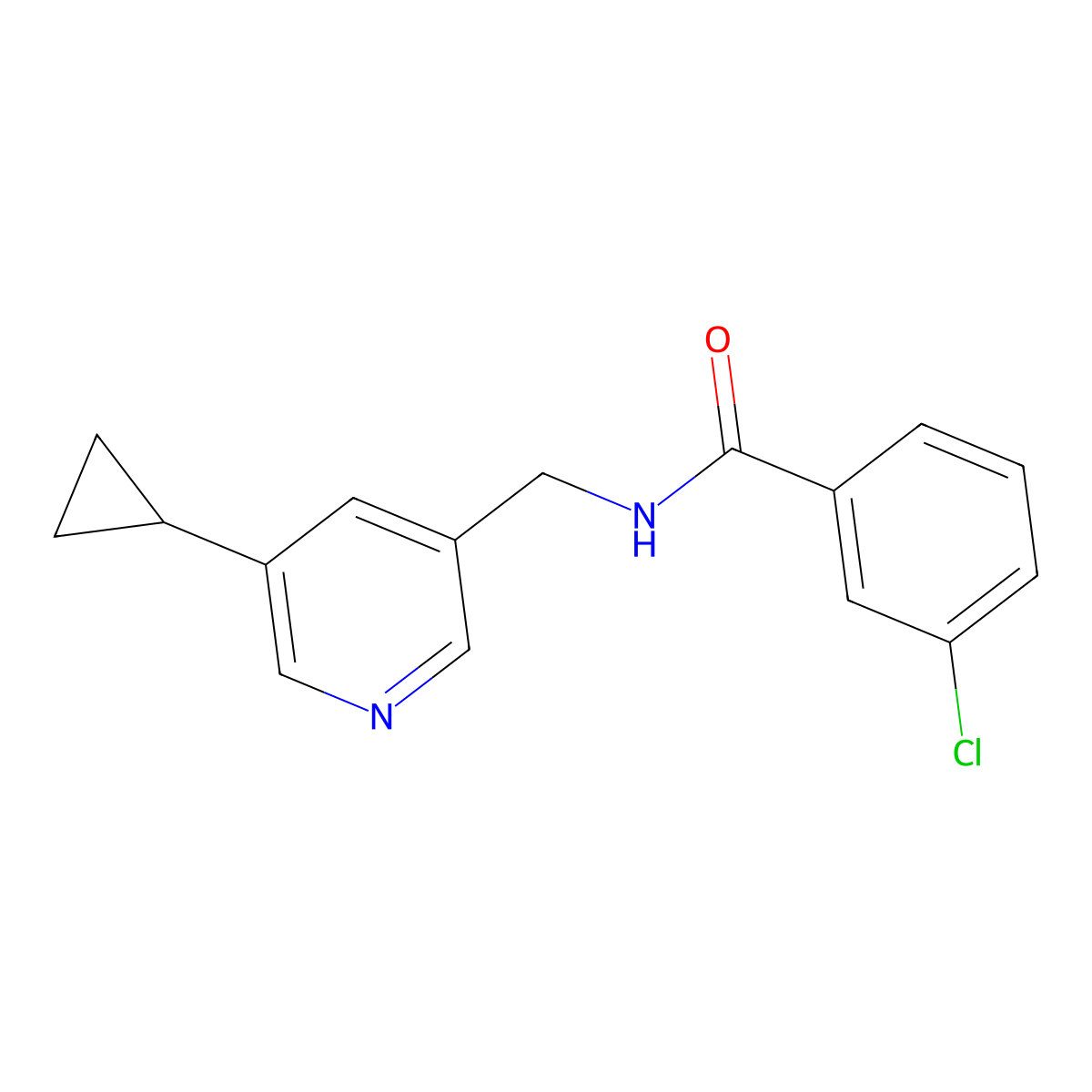 3-chloro-N-[(5-cyclopropylpyridin-3-yl)methyl]benzamide molecular structure, CAS 2034616-19-6