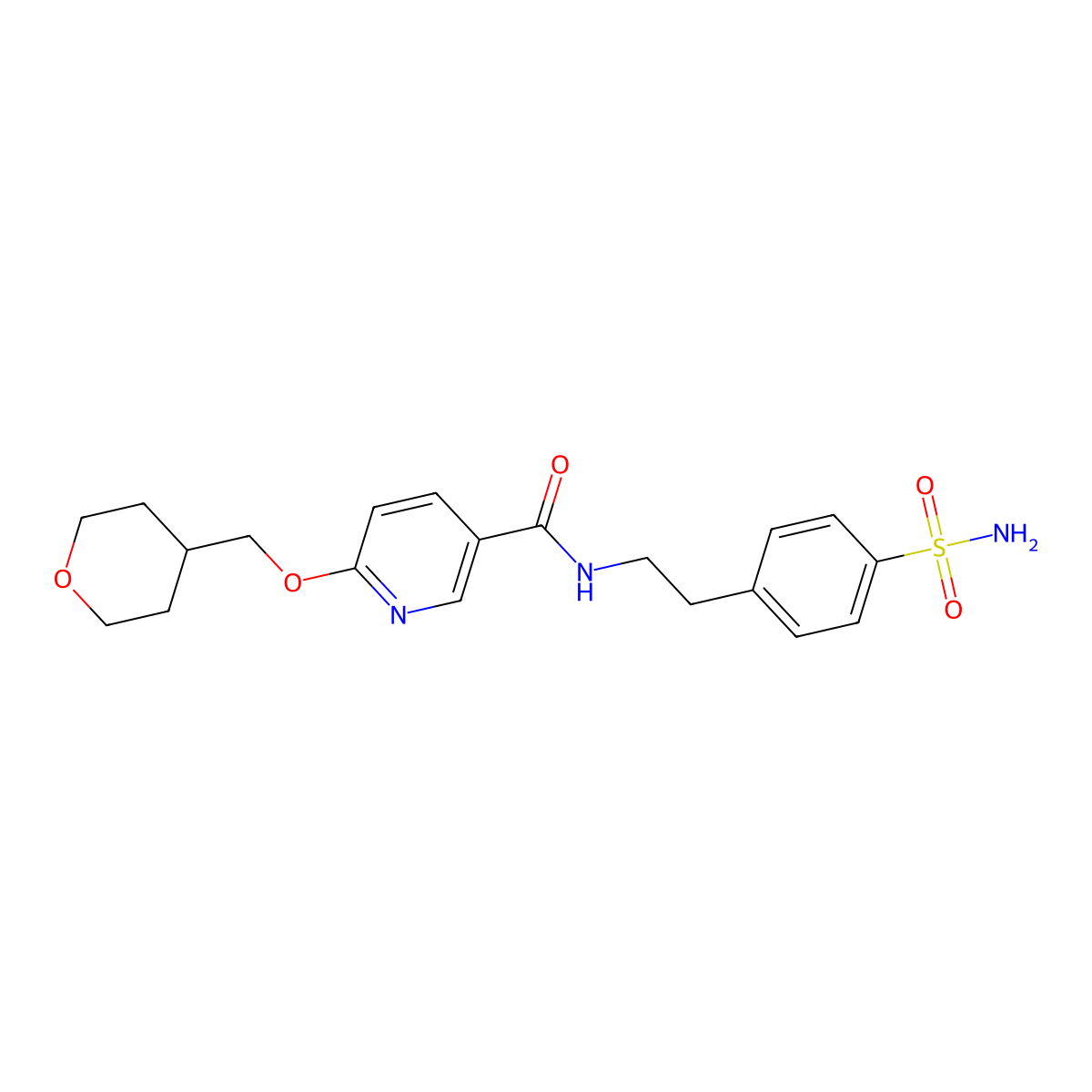 N-(4-sulfamoylphenethyl)-6-((tetrahydro-2H-pyran-4-yl)methoxy)nicotinamide molecular structure, CAS 2034616-20-9